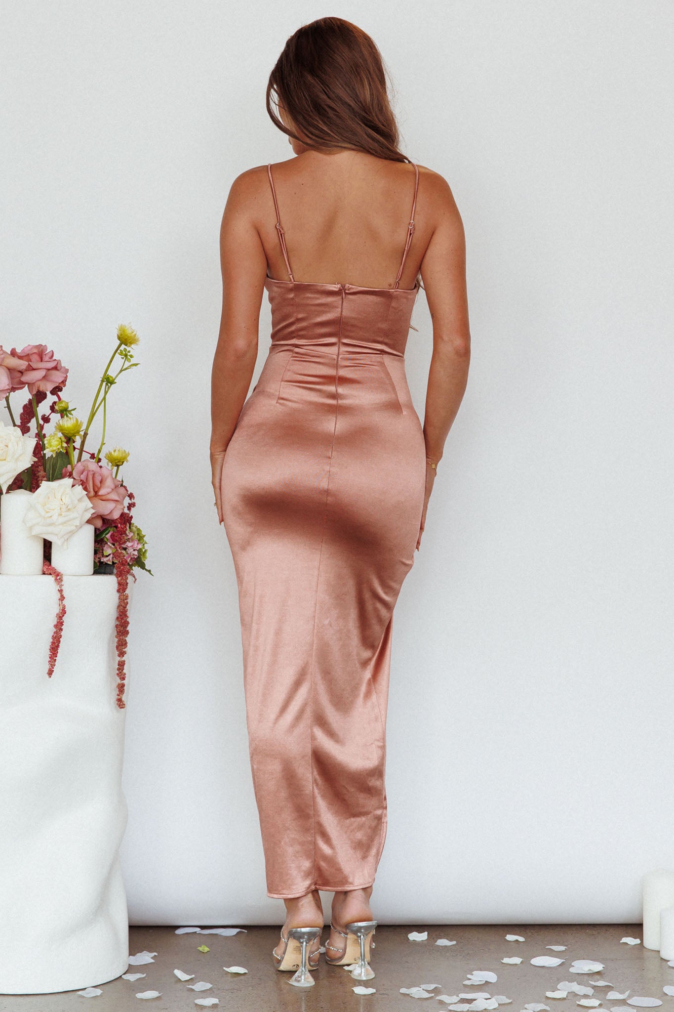 Fayth Split Open Wrap Maxi Dress Bronze by Selfie Leslie Australia