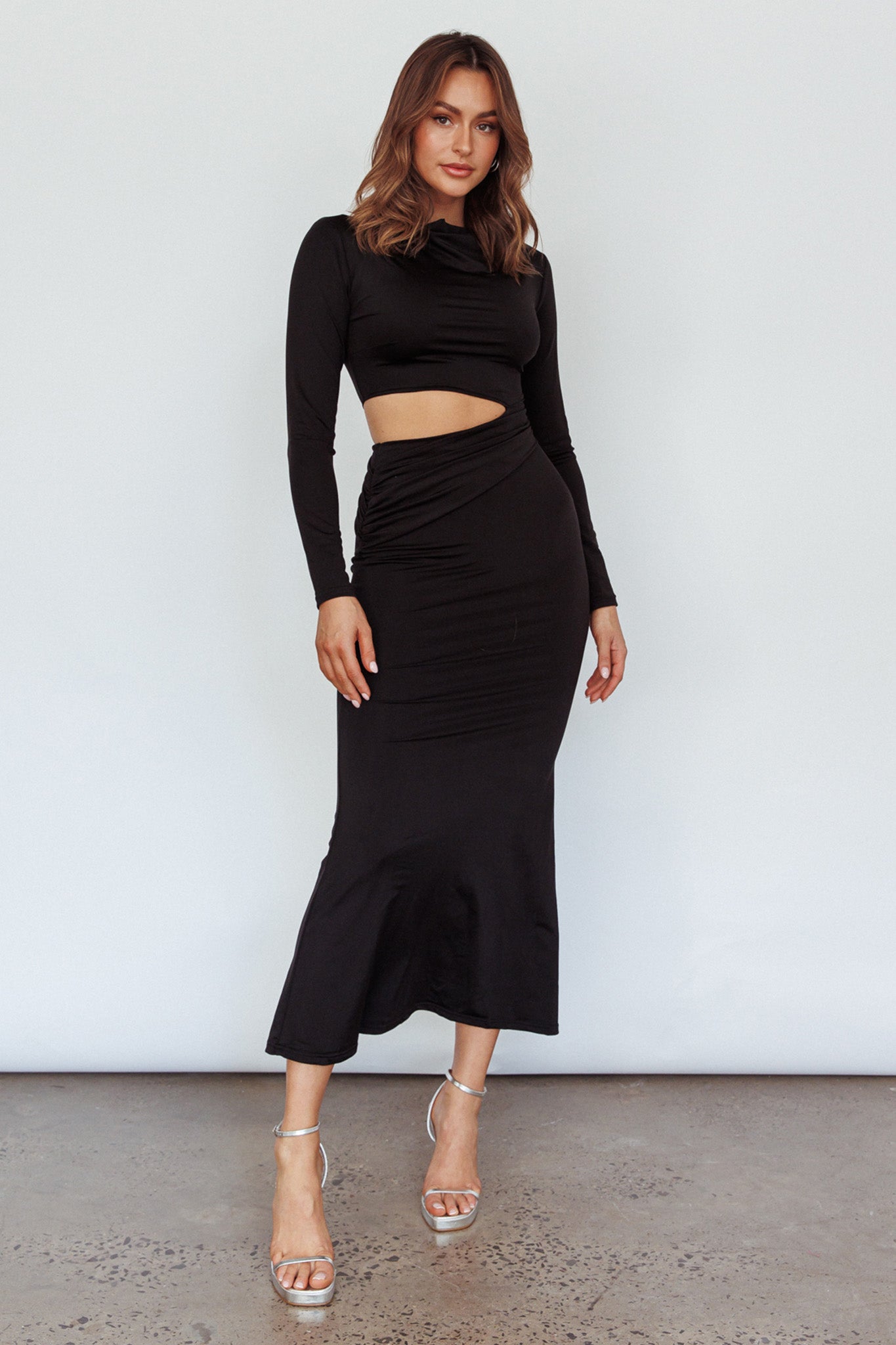 Rajah Long Sleeve Cut-Out Midi Dress Black by Selfie Leslie Australia