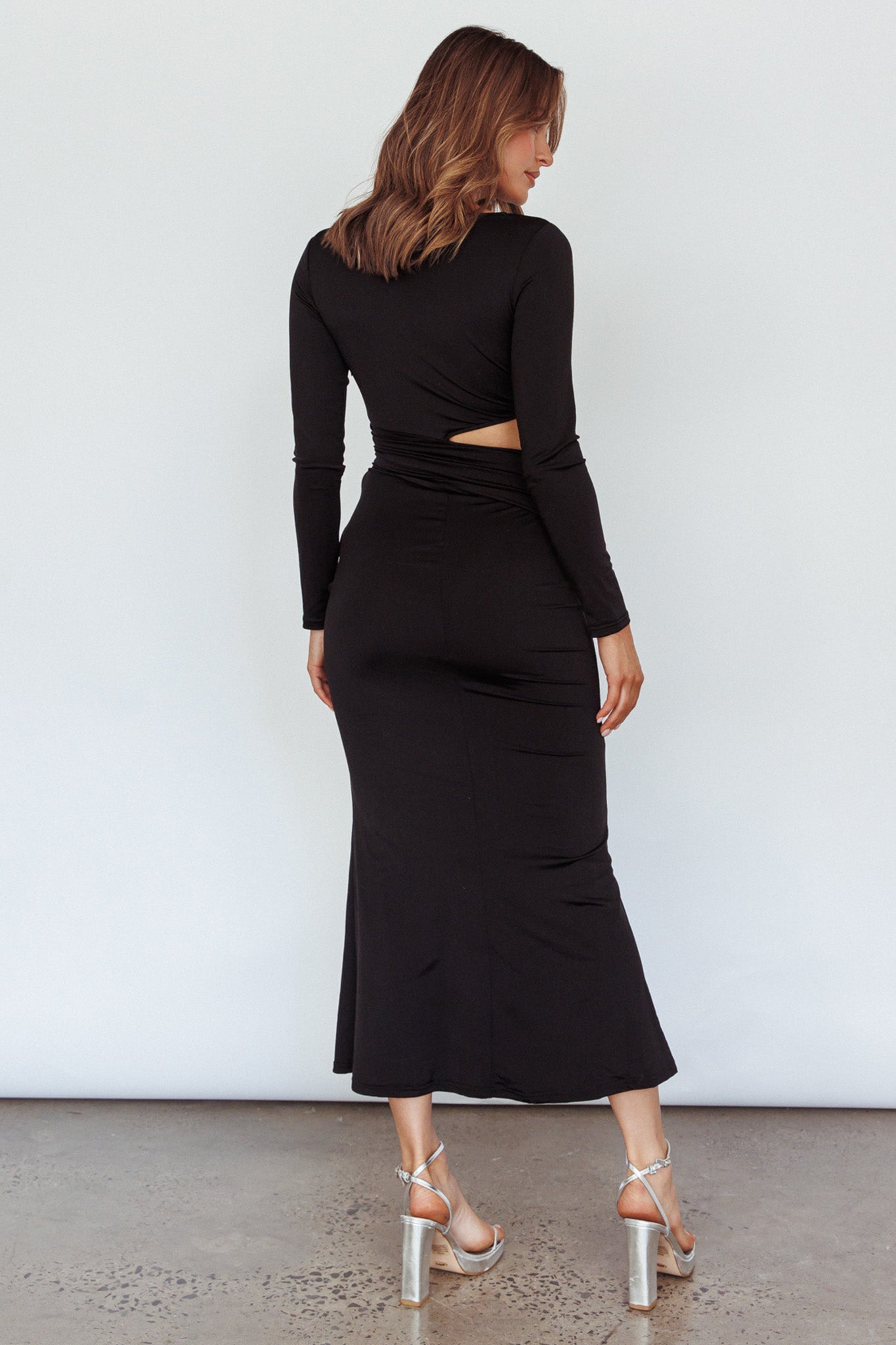Rajah Long Sleeve Cut-Out Midi Dress Black by Selfie Leslie Australia