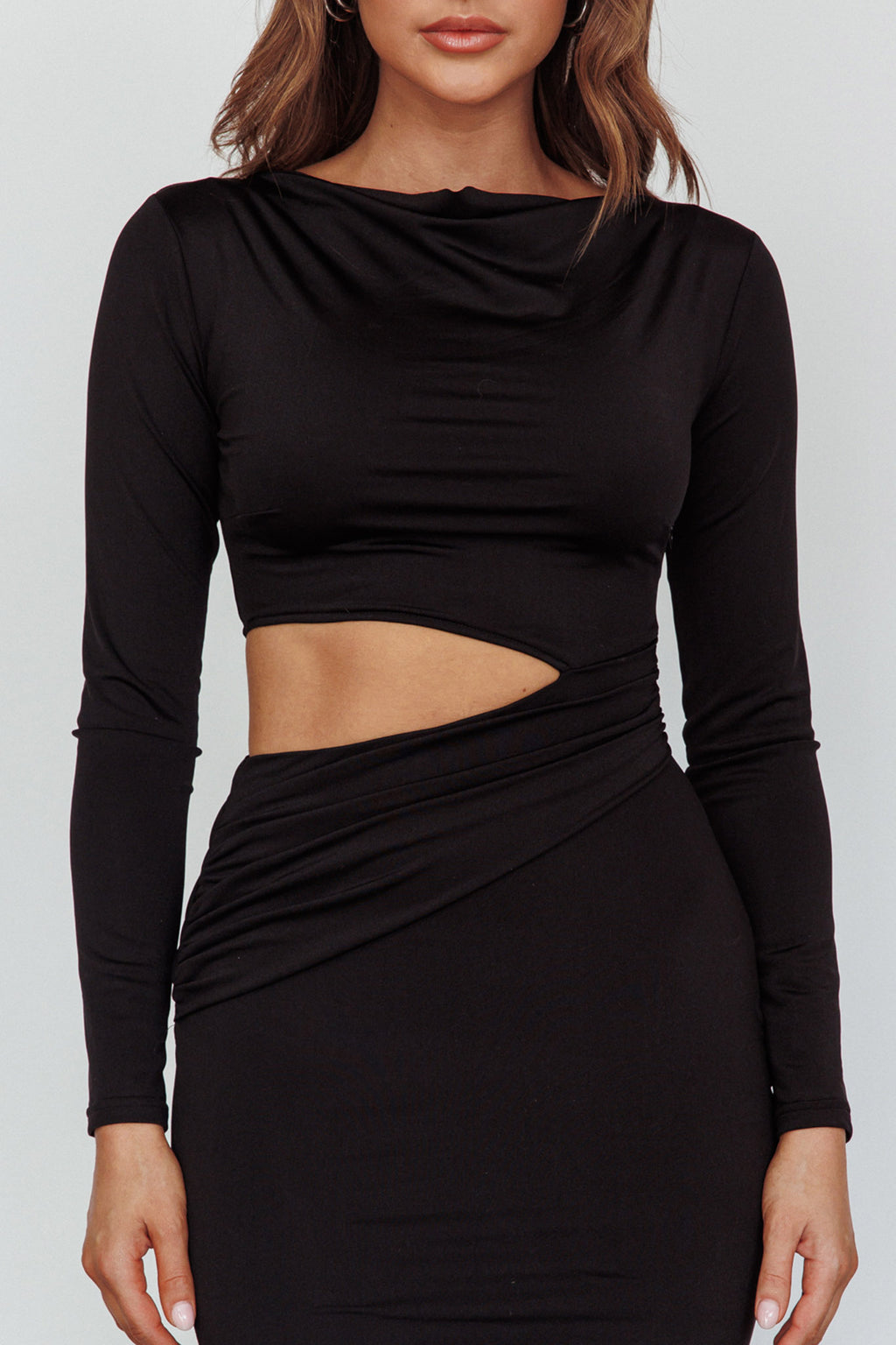 Rajah Long Sleeve Cut-Out Midi Dress Black by Selfie Leslie Australia