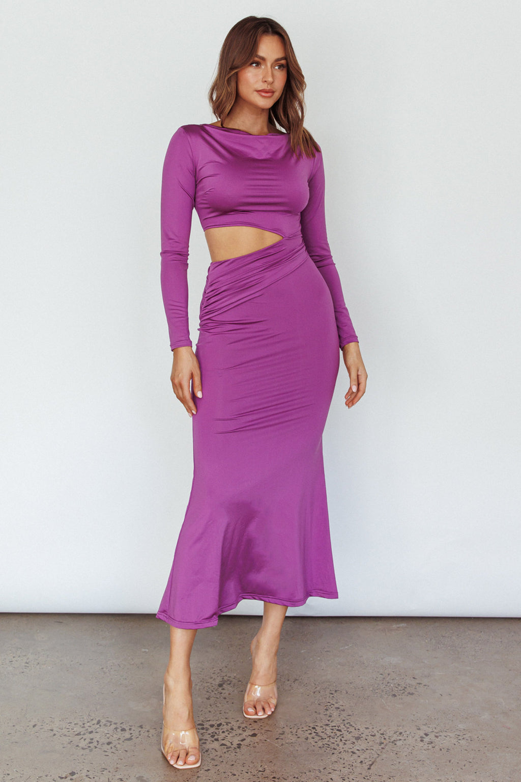 Rajah Long Sleeve Cut-Out Midi Dress Purple by Selfie Leslie Australia