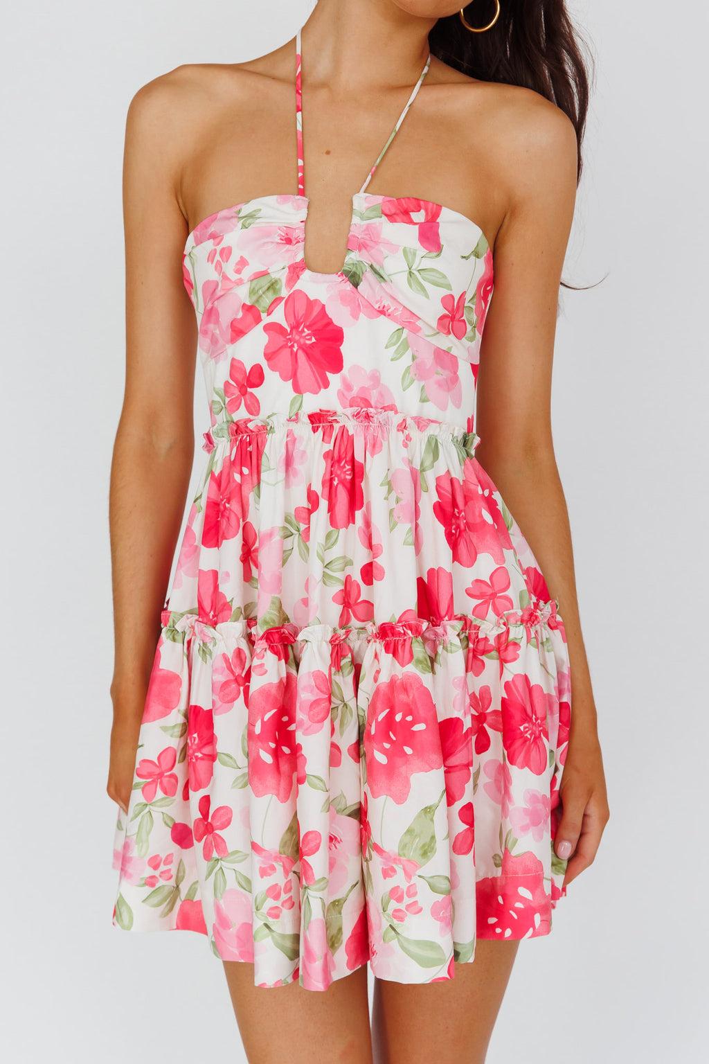 Horizons Frill Trim Mini Dress Floral Pink by Selfie Leslie Australia