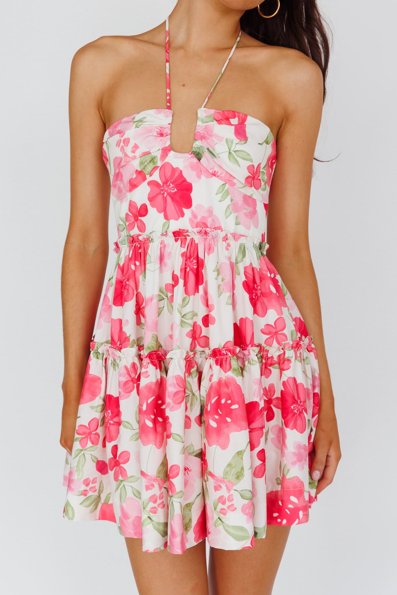 Horizons Frill Trim Mini Dress Floral Pink by Selfie Leslie Australia
