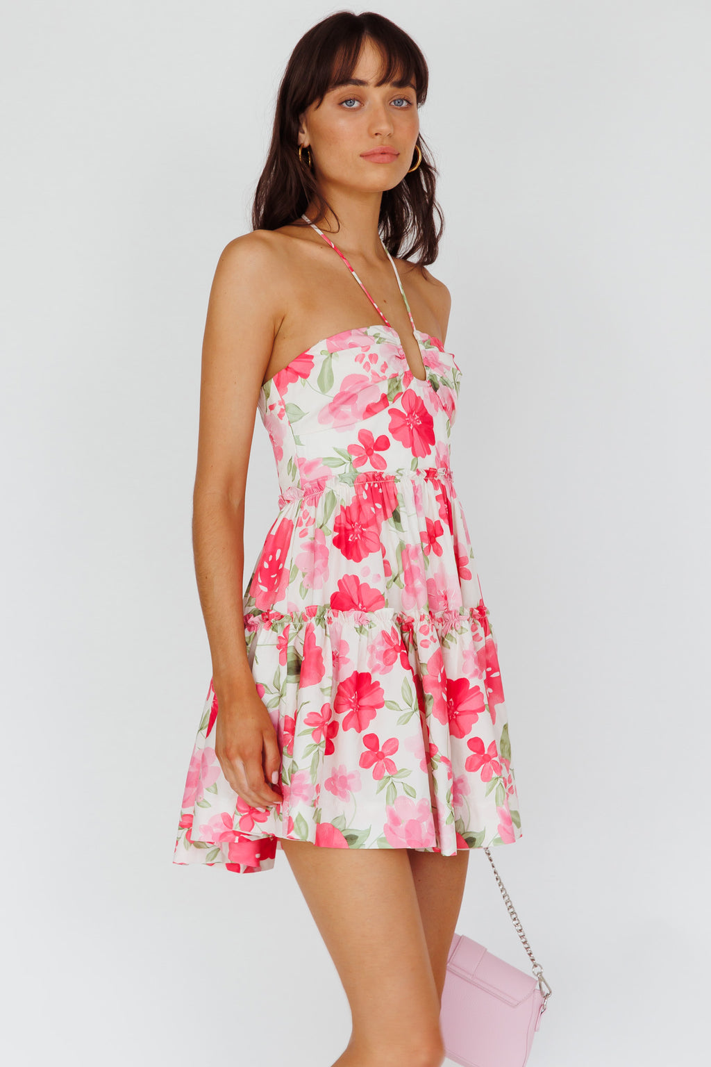 Horizons Frill Trim Mini Dress Floral Pink by Selfie Leslie Australia