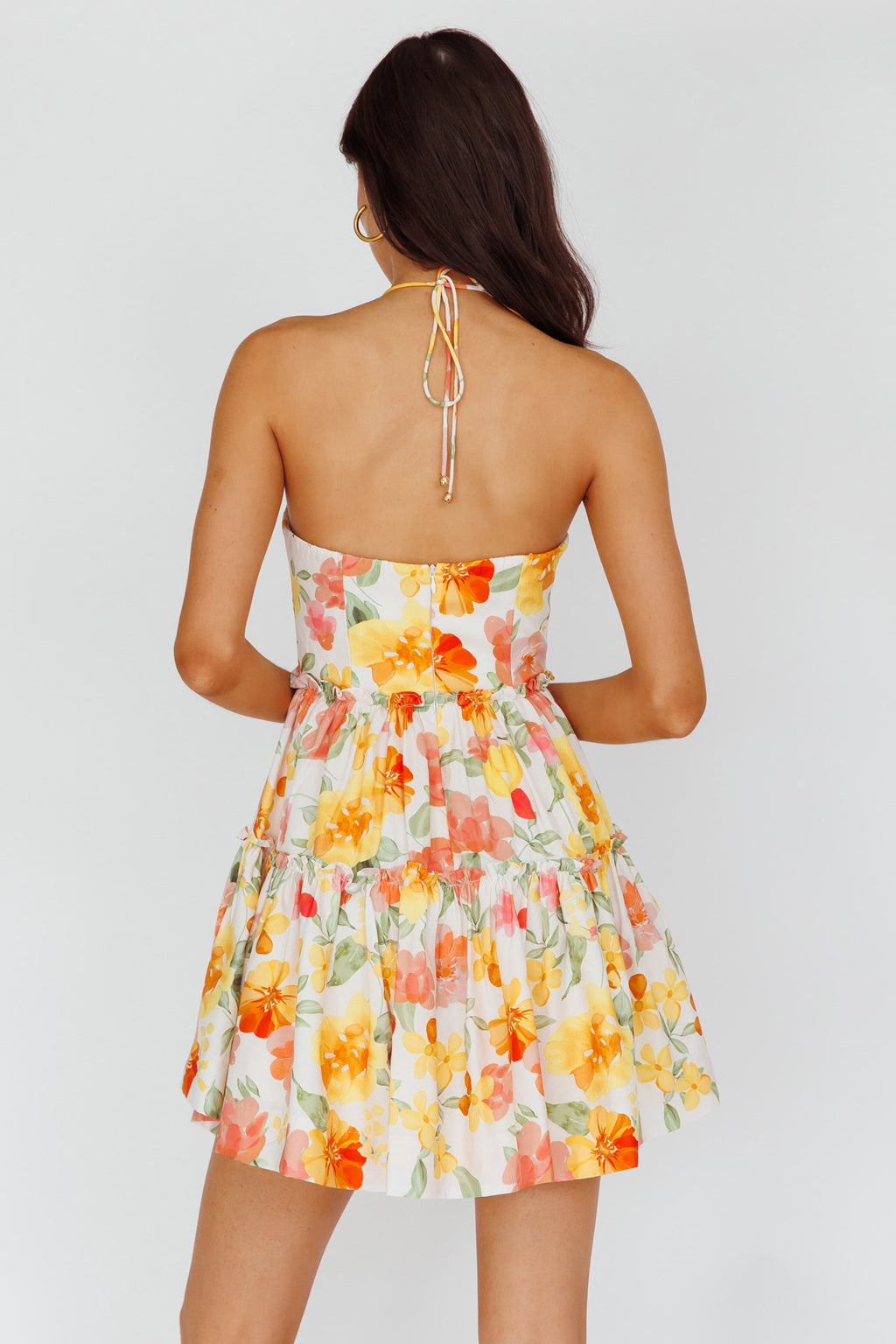 Horizons Frill Trim Mini Dress Floral Yellow by Selfie Leslie Australia