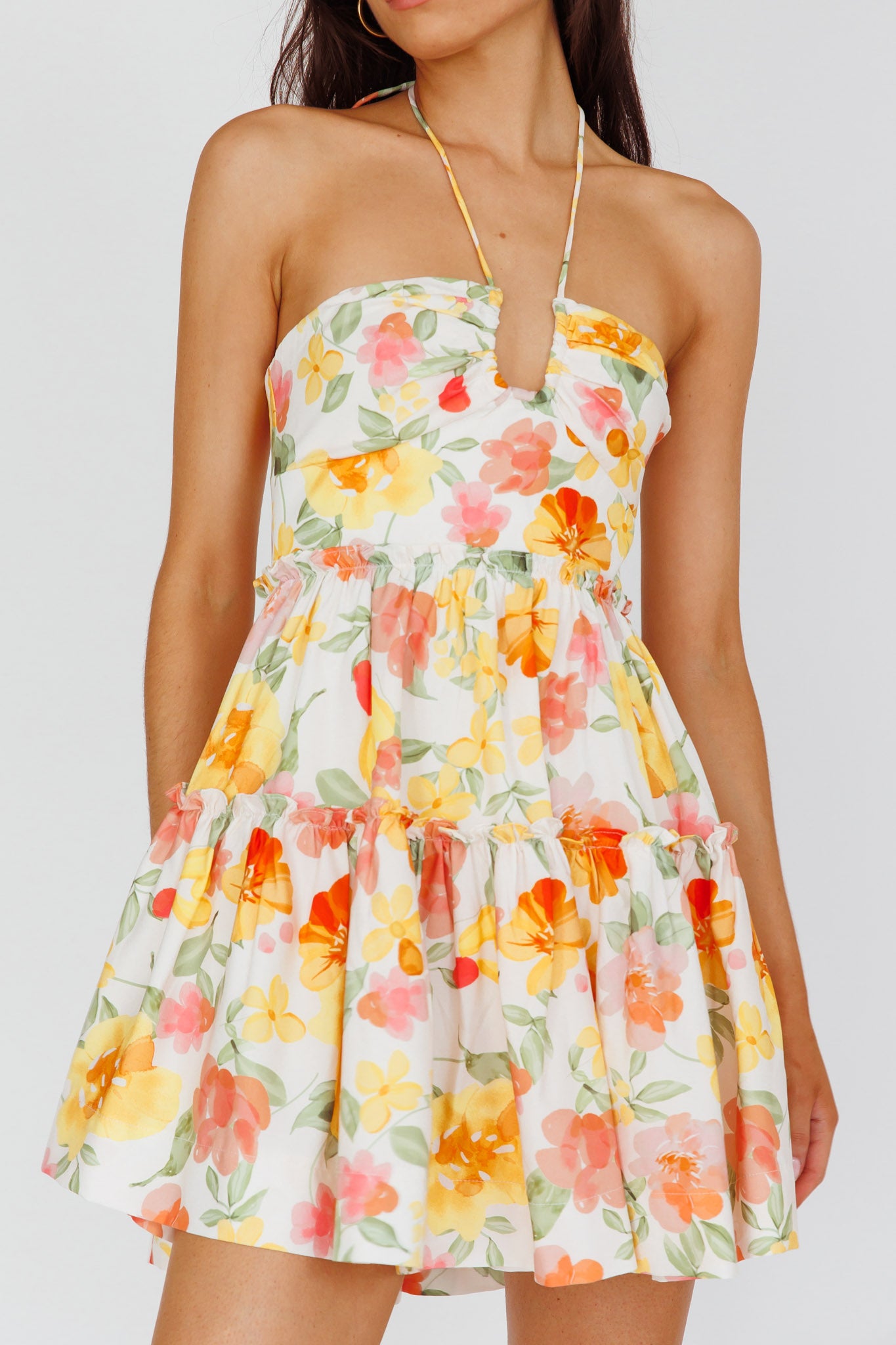 Horizons Frill Trim Mini Dress Floral Yellow by Selfie Leslie Australia