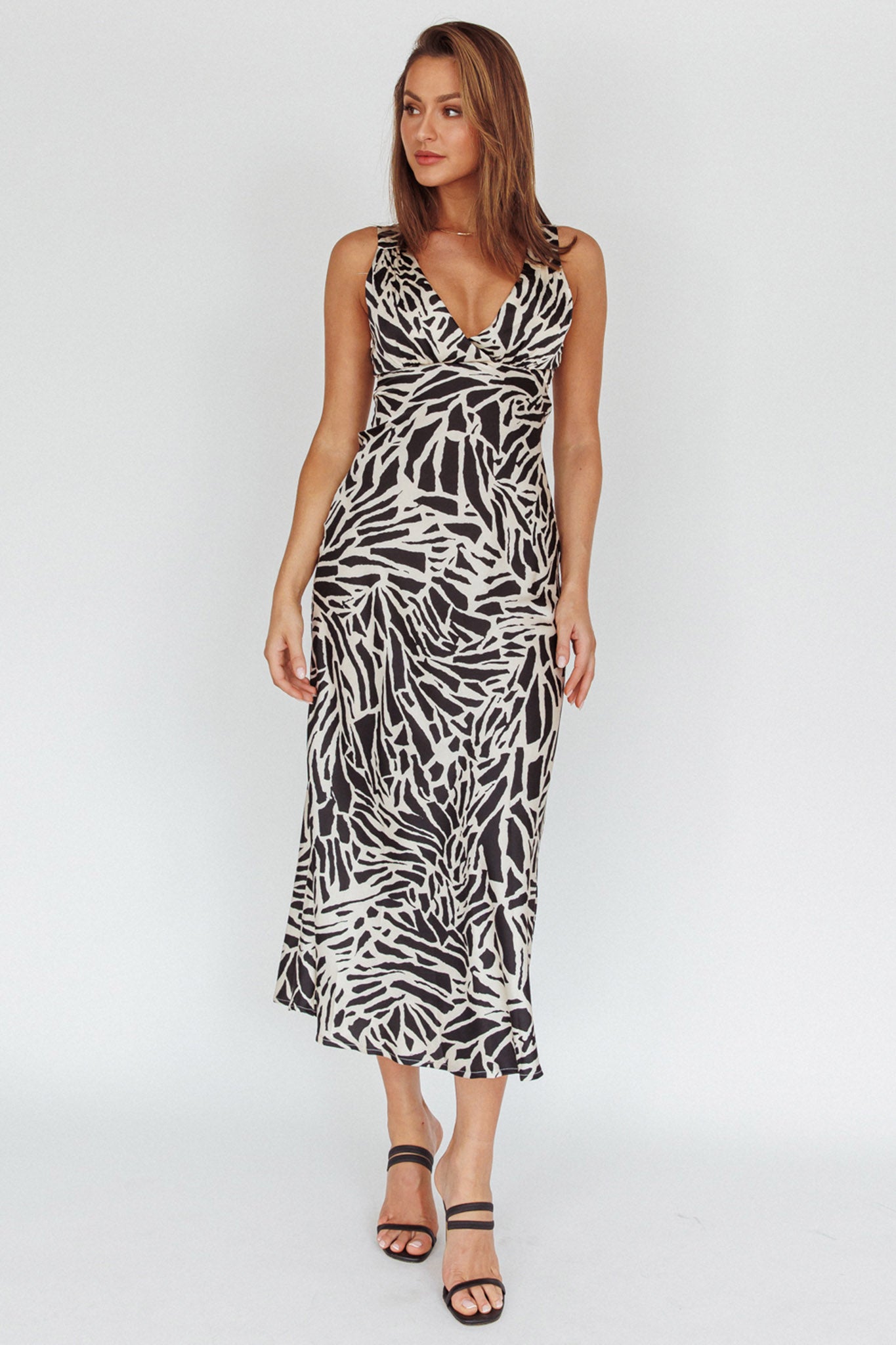Turin V-Neckline Print Midi Dress Black by Selfie Leslie Australia
