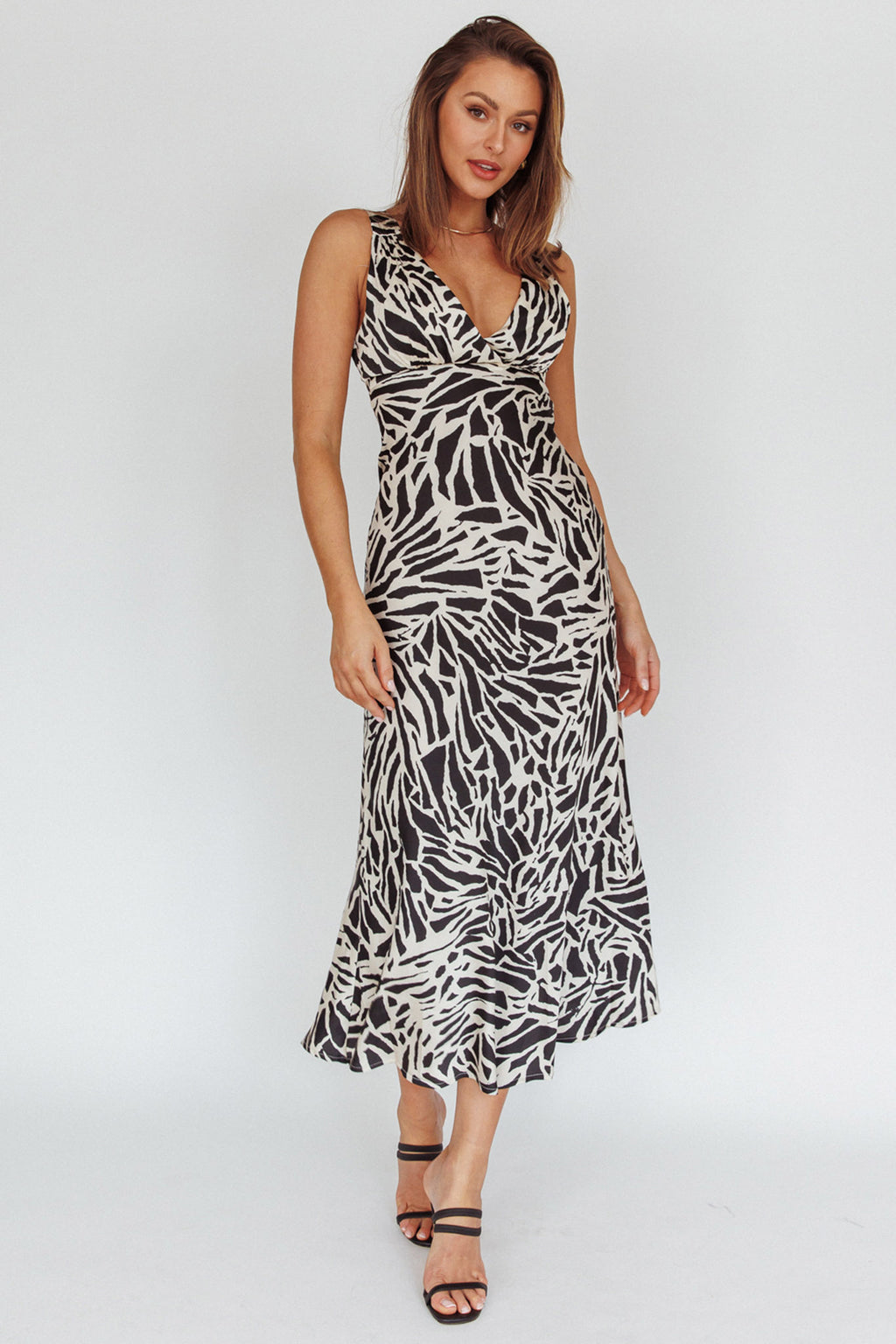 Turin V-Neckline Print Midi Dress Black by Selfie Leslie Australia