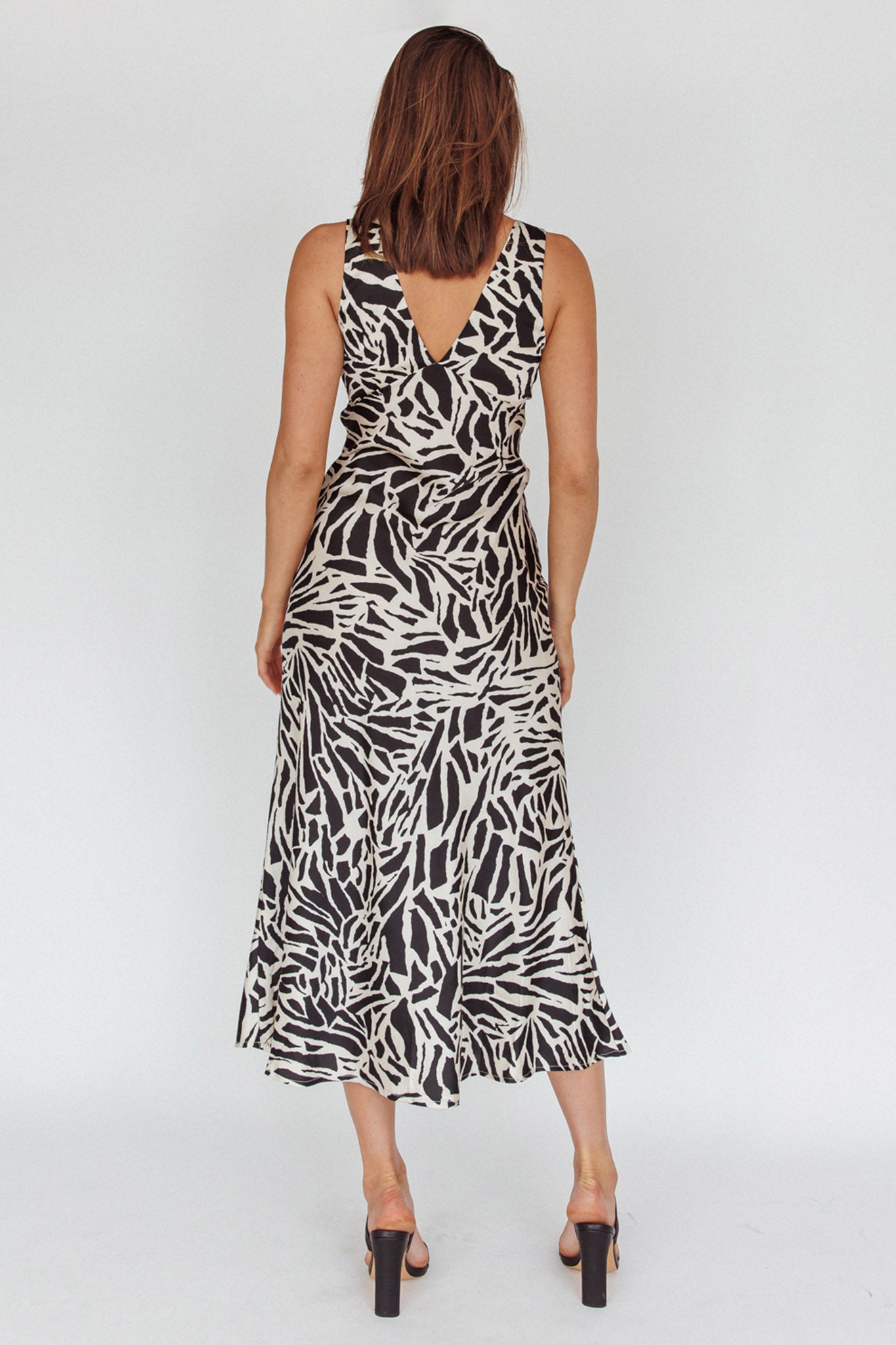 Turin V-Neckline Print Midi Dress Black by Selfie Leslie Australia