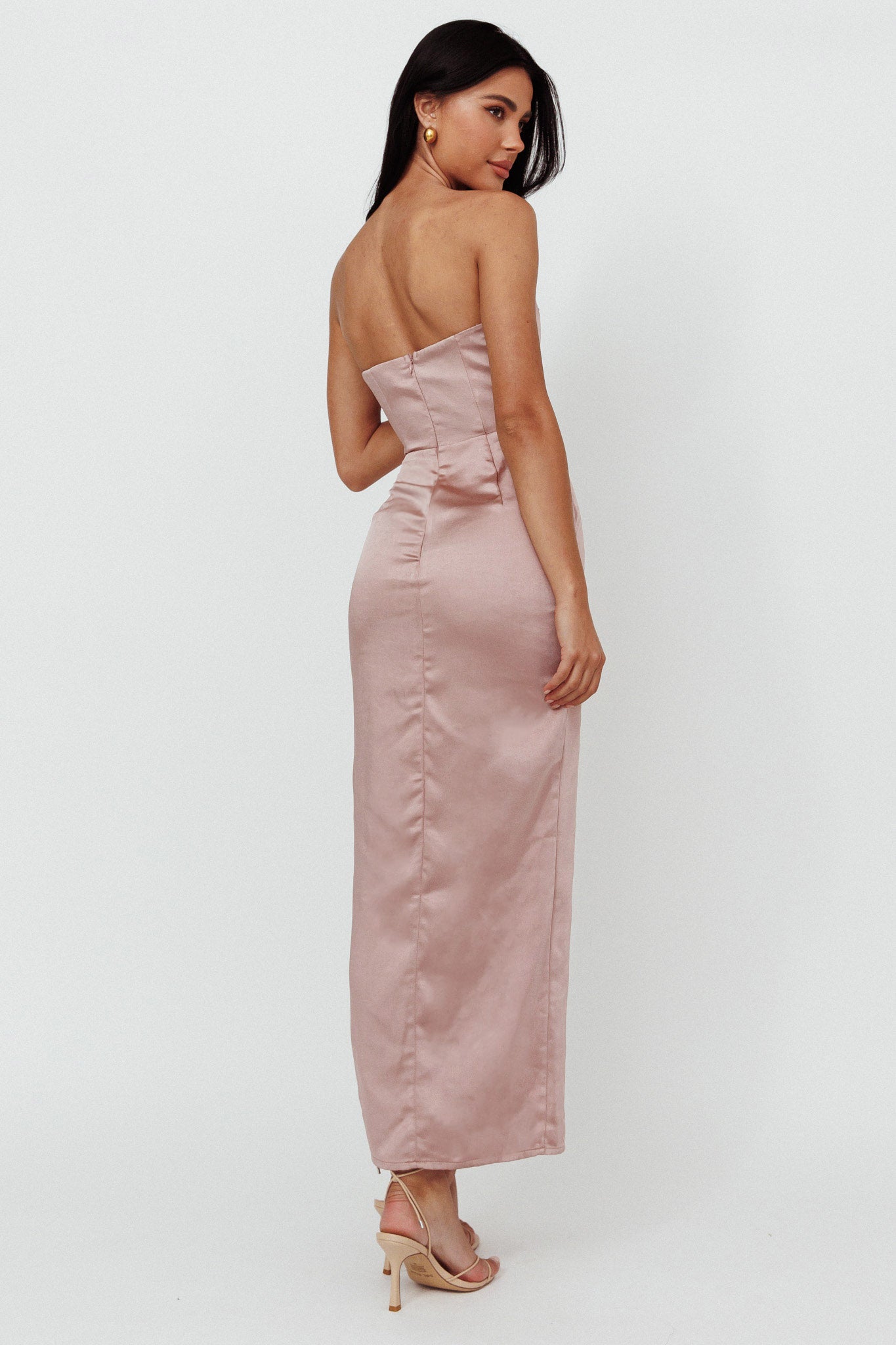 Winter Moon Strapless Lace Trim Midi Dress Dusty Pink by Selfie Leslie Australia