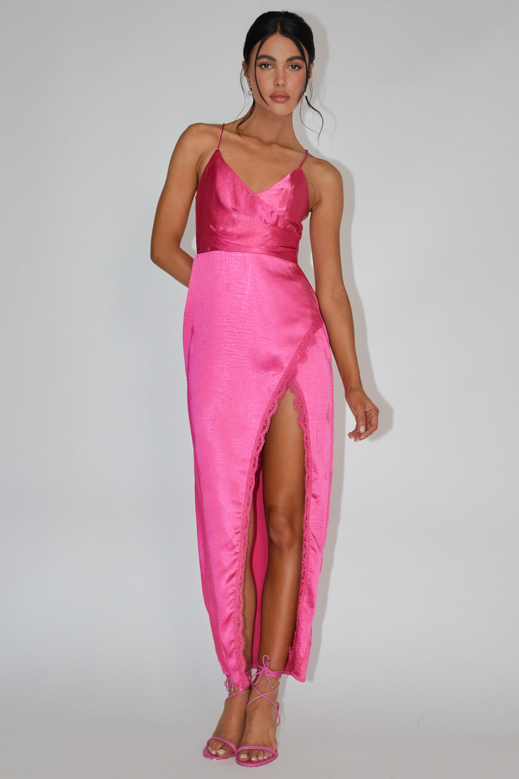 Winter Moon Lace Trim Midi Dress Hot Pink by Selfie Leslie Australia