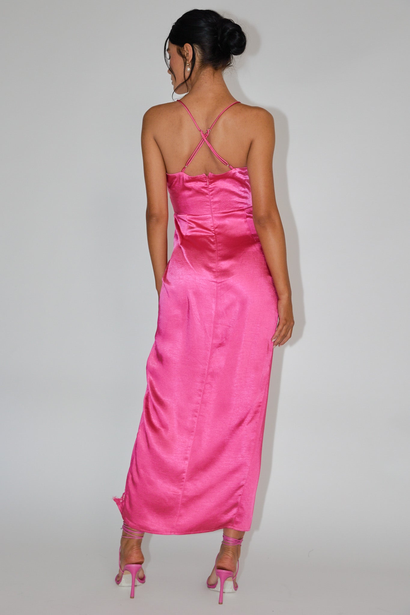 Winter Moon Lace Trim Midi Dress Hot Pink by Selfie Leslie Australia