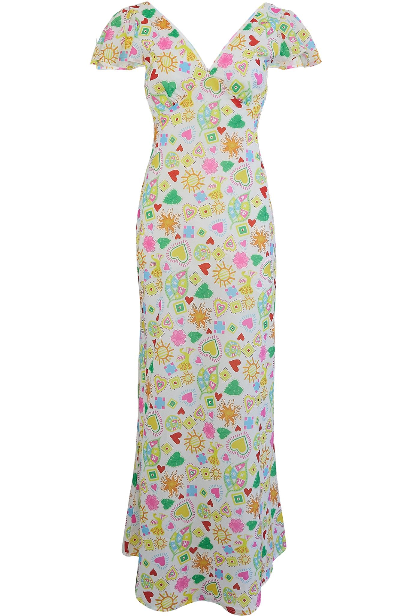 Long Summer Flutter Sleeve Maxi Dress Printed White by Selfie Leslie Australia