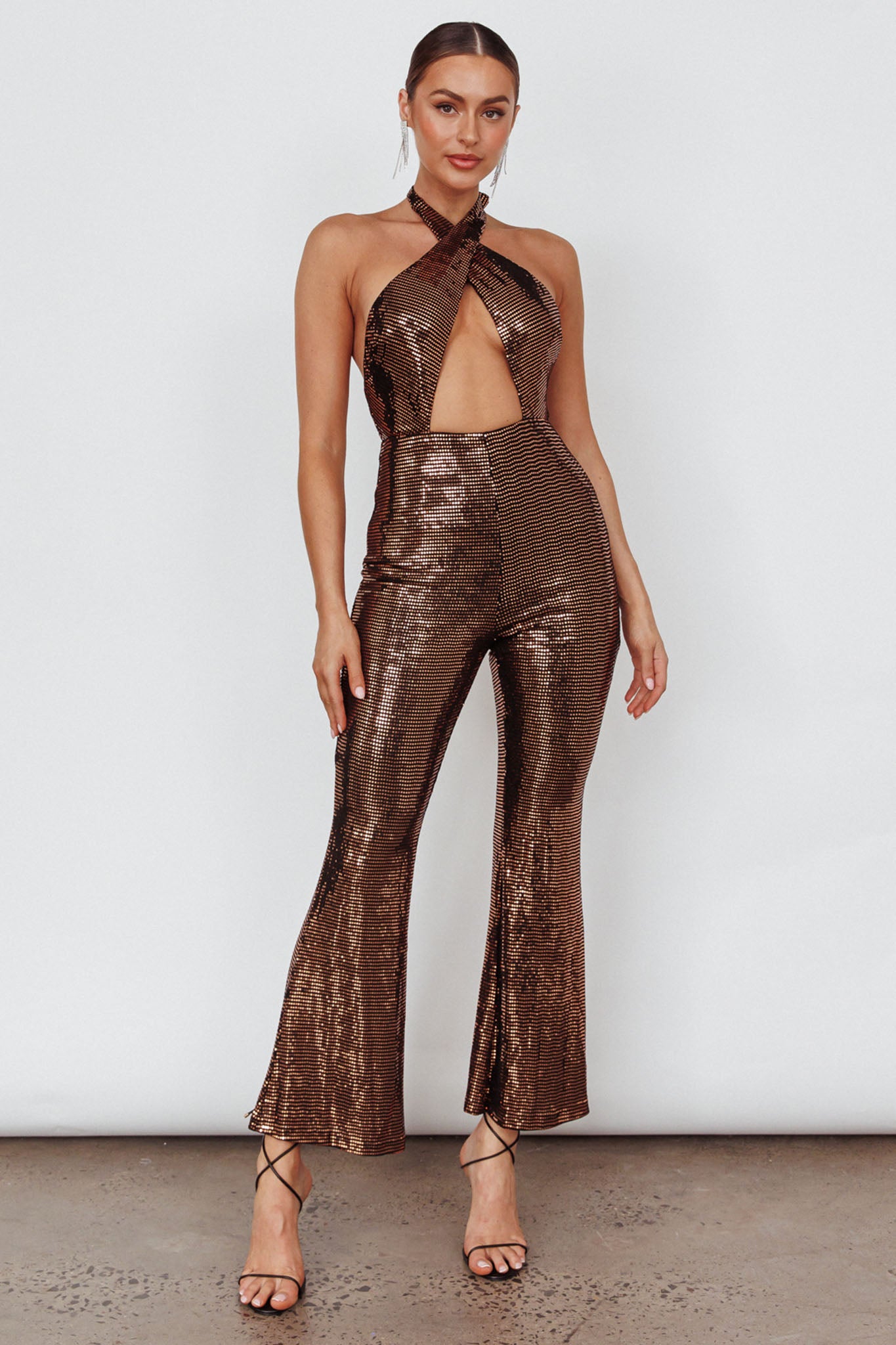 Moon In Leo Halterneck Jumpsuit Bronze by Selfie Leslie Australia