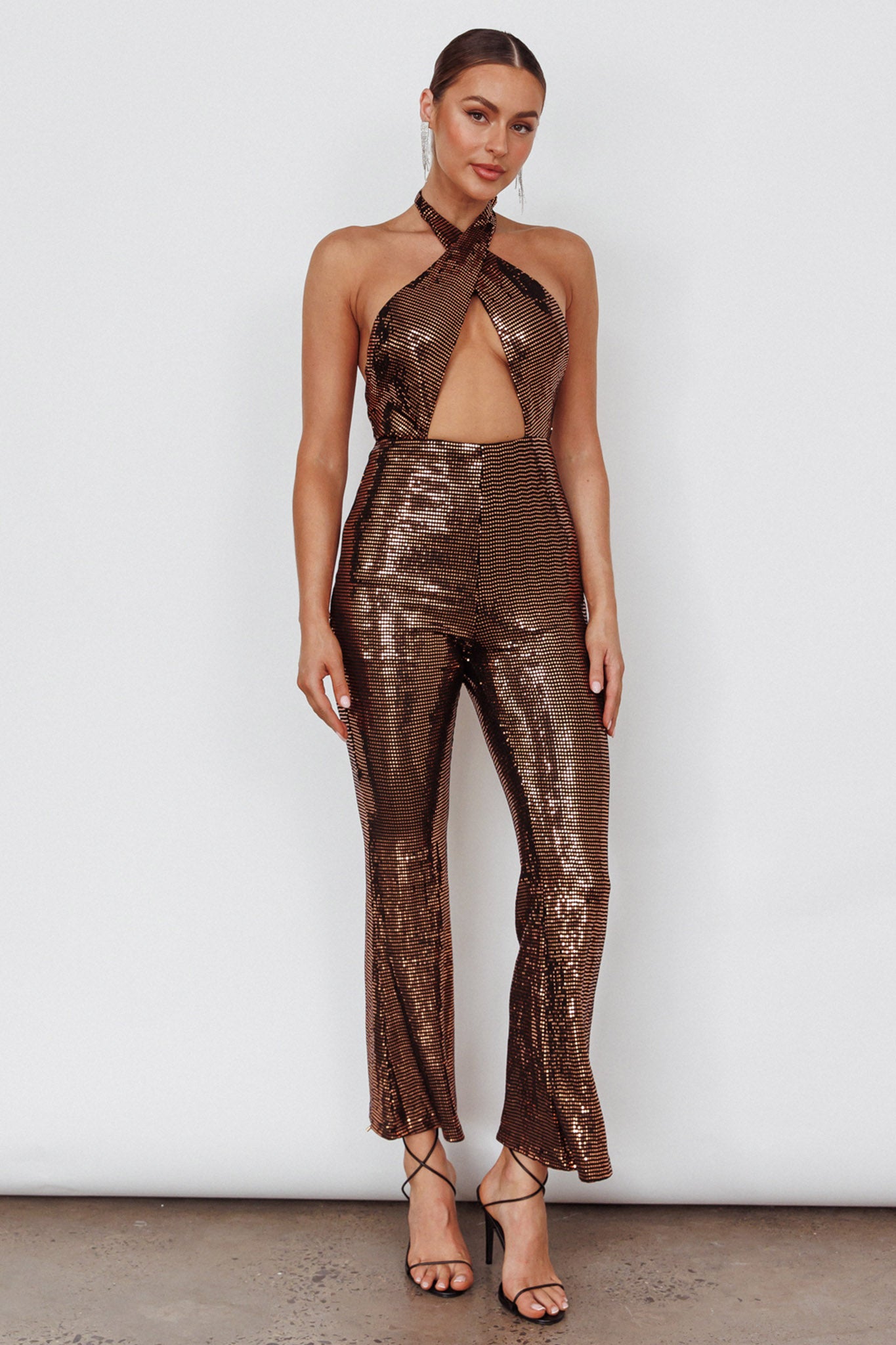 Moon In Leo Halterneck Jumpsuit Bronze by Selfie Leslie Australia
