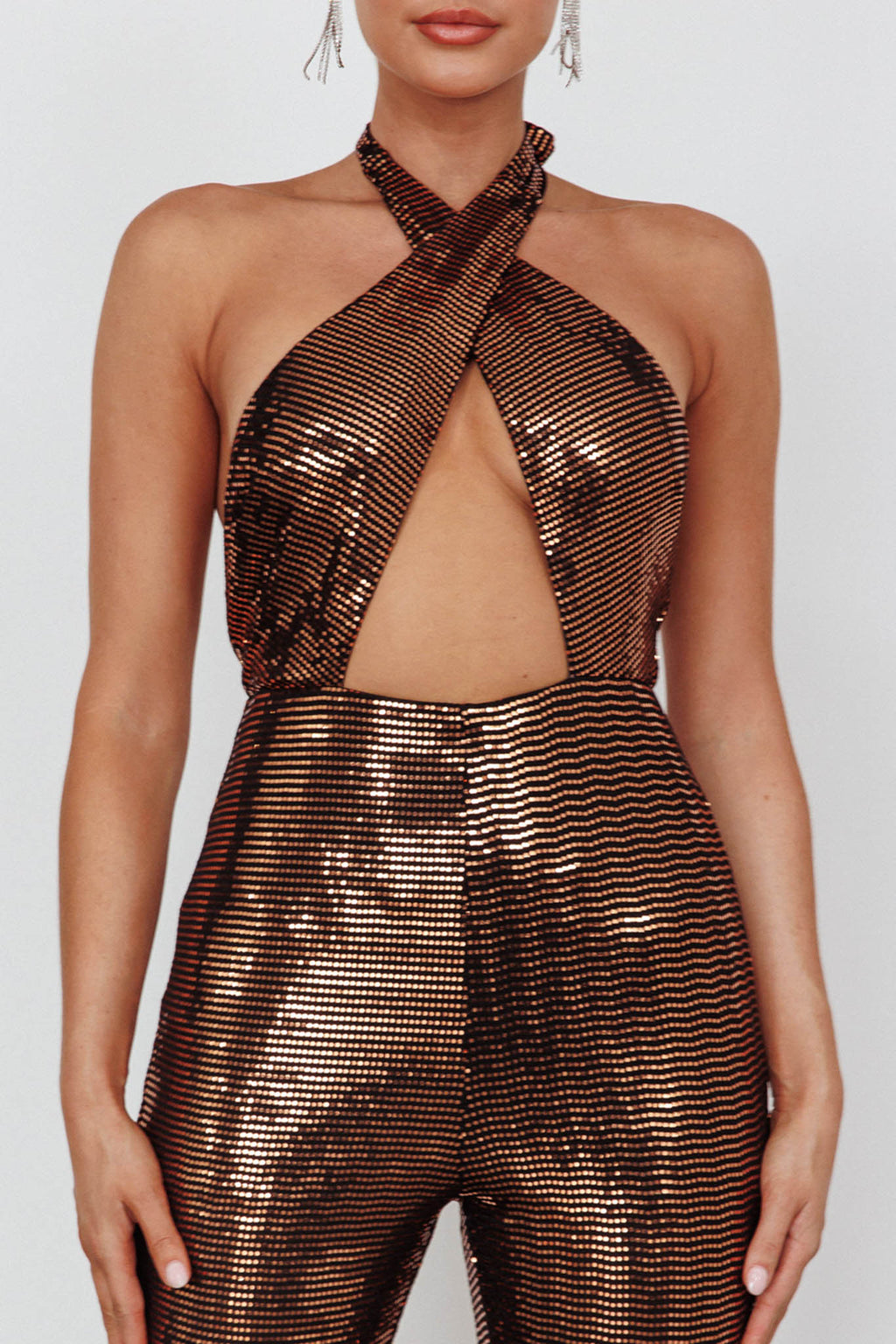 Moon In Leo Halterneck Jumpsuit Bronze by Selfie Leslie Australia