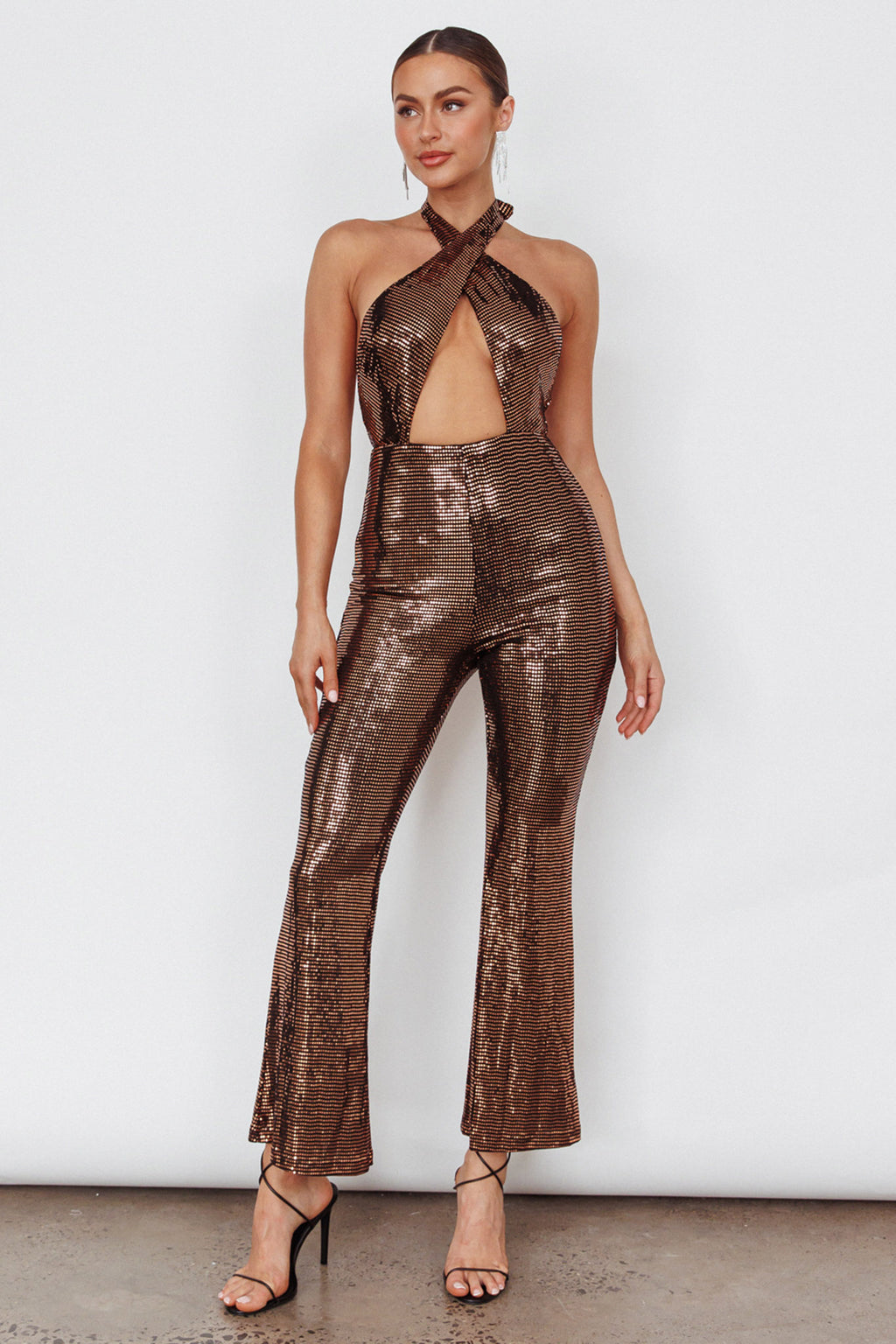 Moon In Leo Halterneck Jumpsuit Bronze by Selfie Leslie Australia