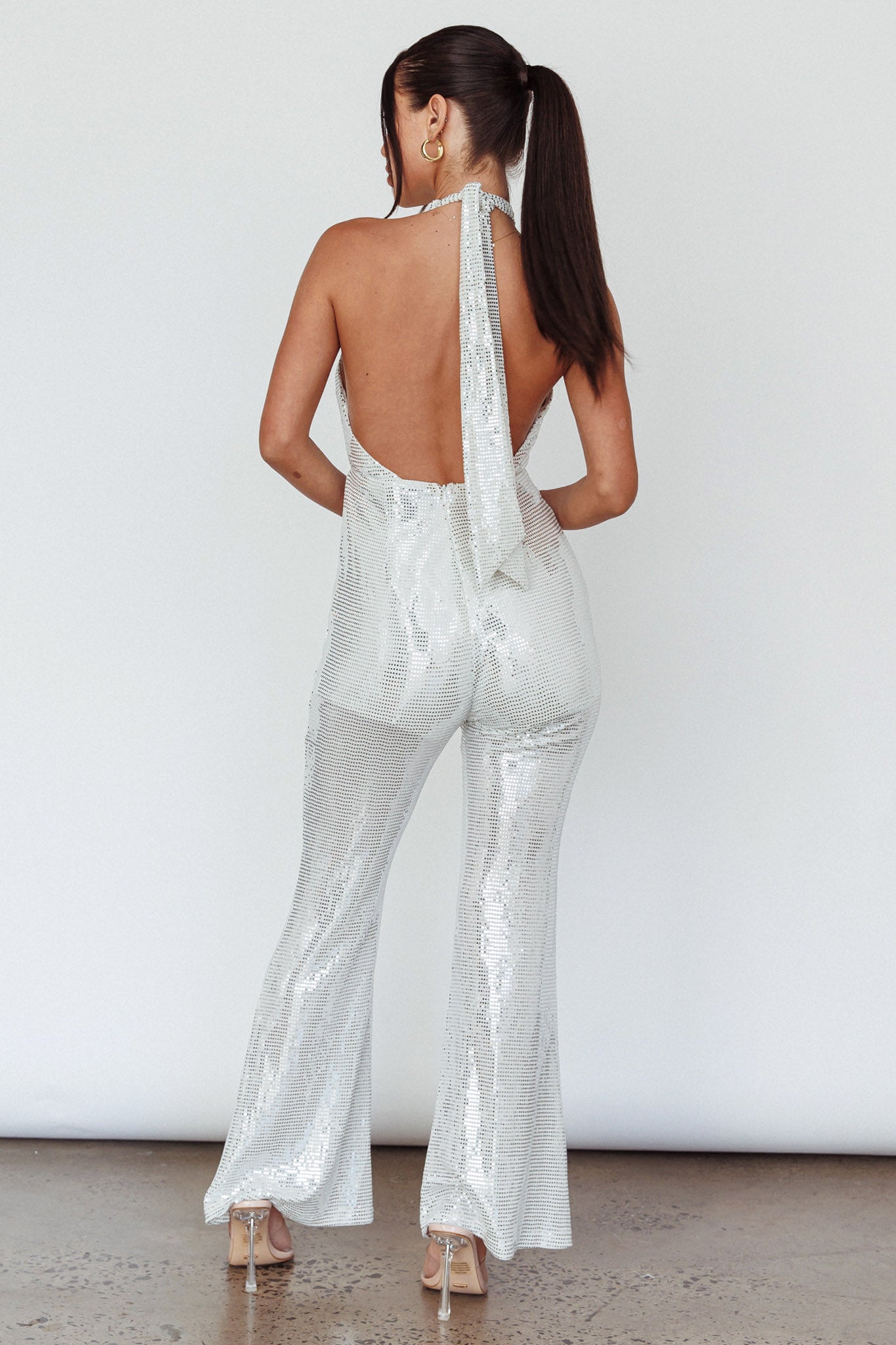 Moon In Leo Halterneck Jumpsuit Silver by Selfie Leslie Australia