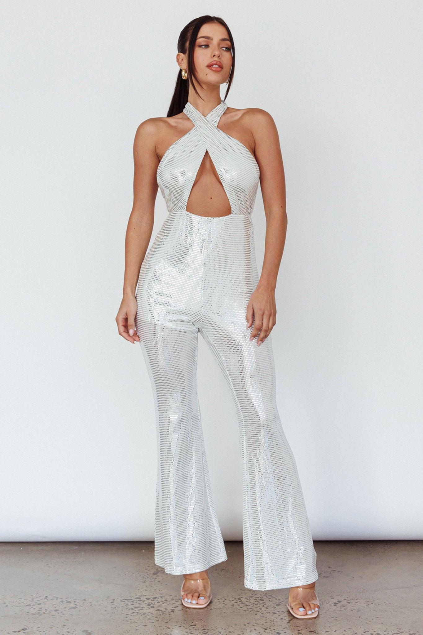 Moon In Leo Halterneck Jumpsuit Silver by Selfie Leslie Australia