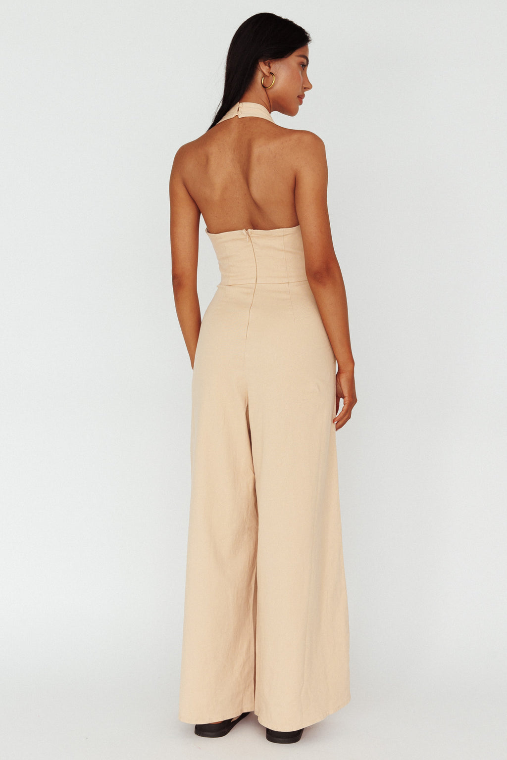 Hilaria Halterneck Jumpsuit Beige by Selfie Leslie Australia