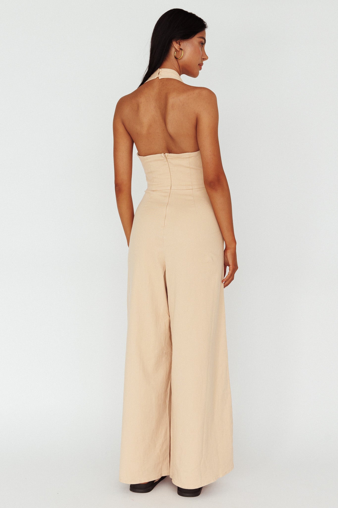 Hilaria Halterneck Jumpsuit Beige by Selfie Leslie Australia