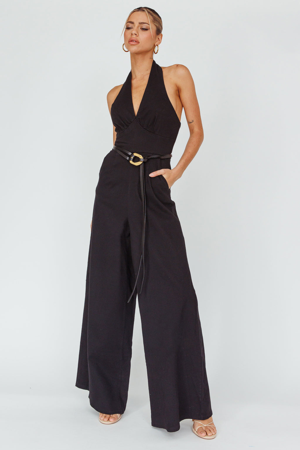 Hilaria Halterneck Jumpsuit Black by Selfie Leslie Australia