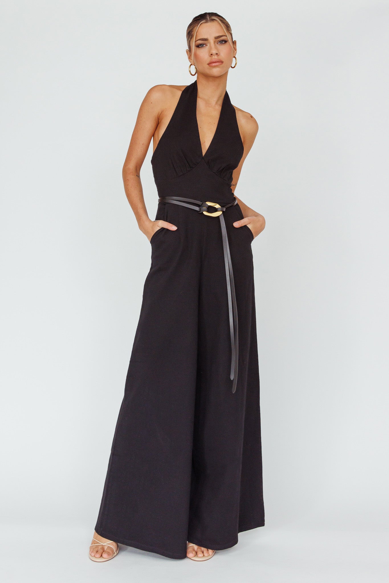 Hilaria Halterneck Jumpsuit Black by Selfie Leslie Australia