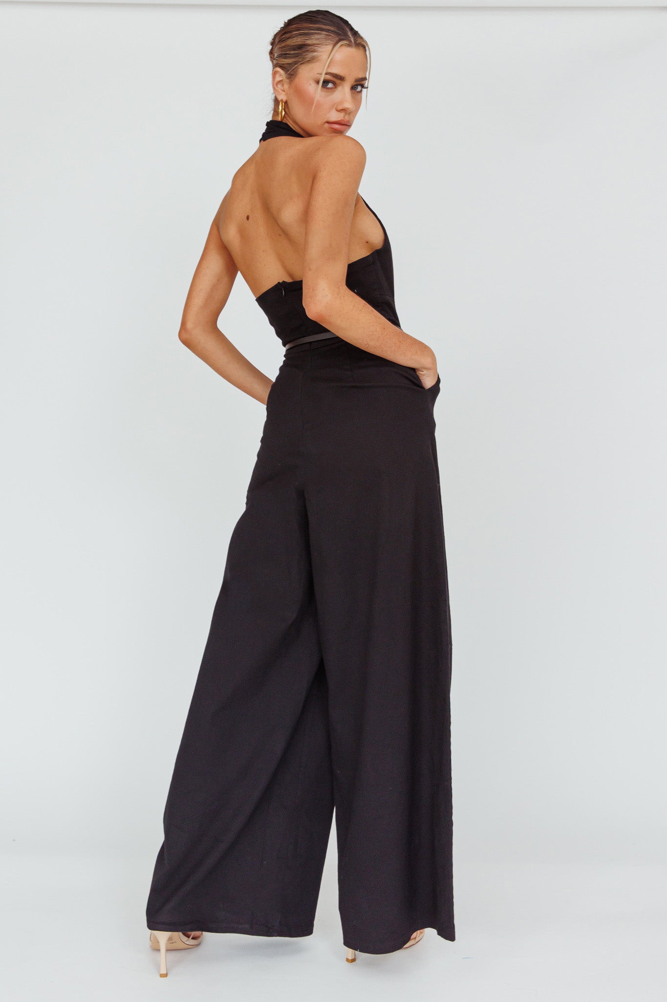 Hilaria Halterneck Jumpsuit Black by Selfie Leslie Australia