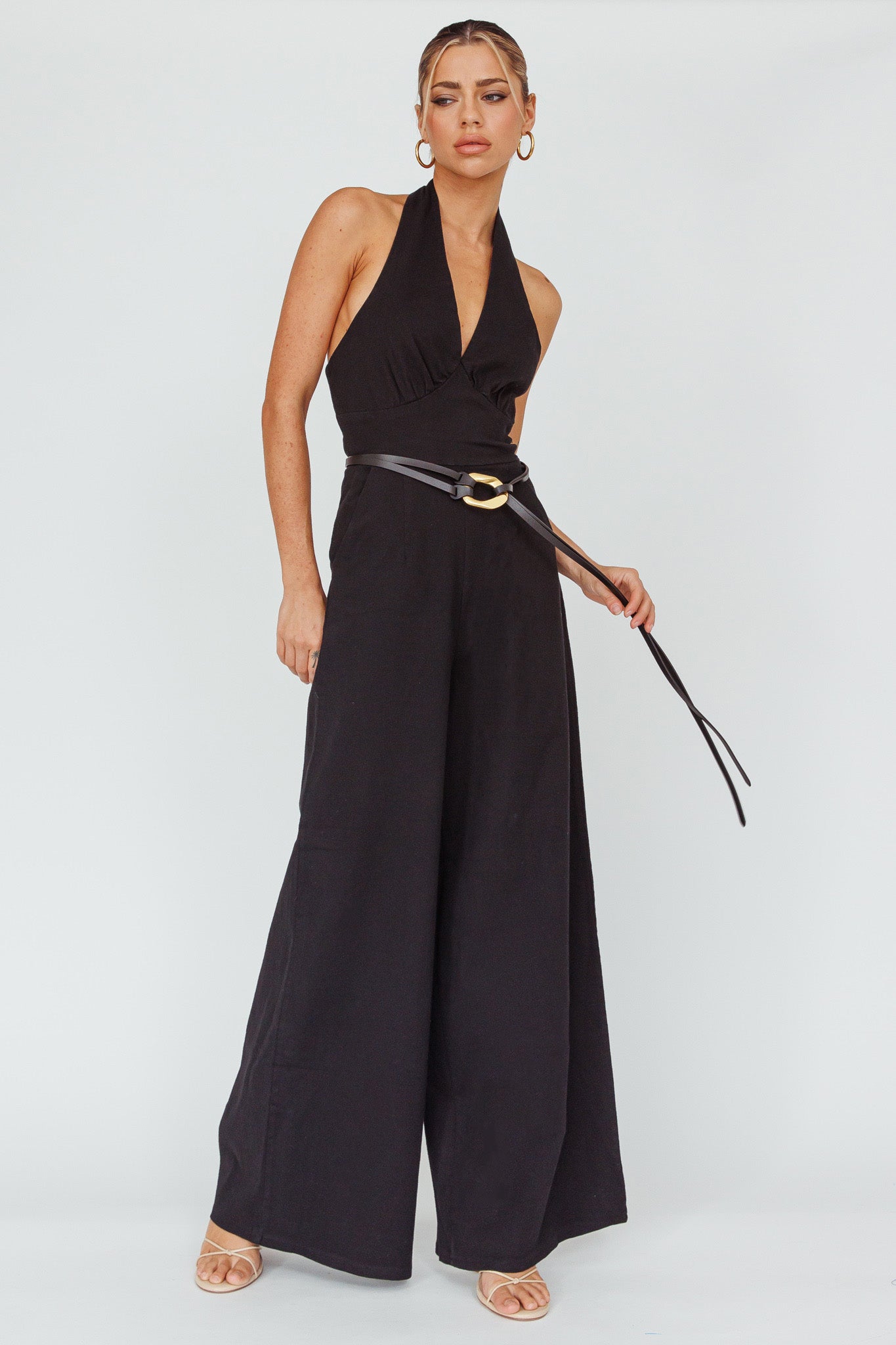 Hilaria Halterneck Jumpsuit Black by Selfie Leslie Australia