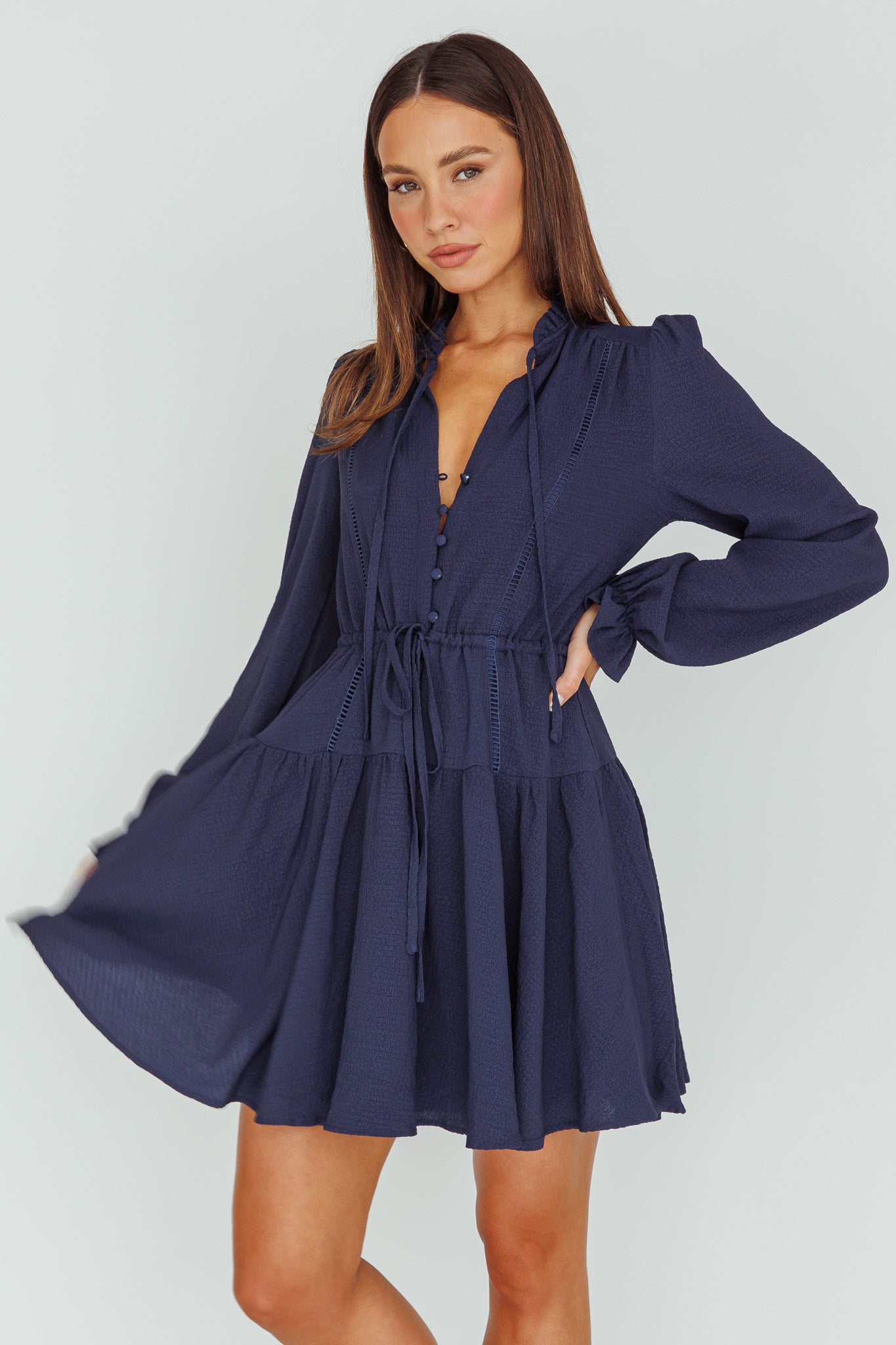 Waverly Long Sleeve Mini Dress Navy by Selfie Leslie Australia