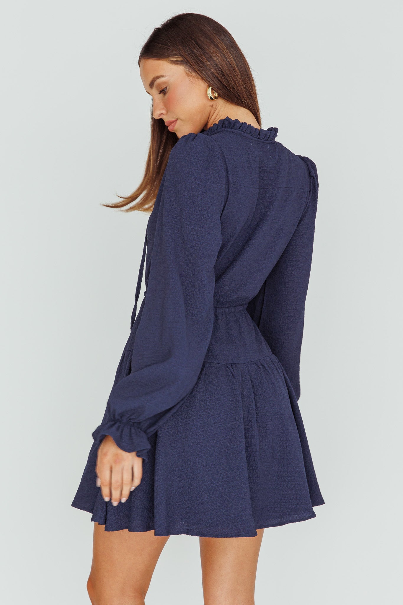 Waverly Long Sleeve Mini Dress Navy by Selfie Leslie Australia