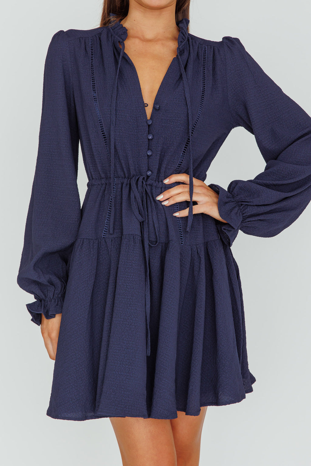 Waverly Long Sleeve Mini Dress Navy by Selfie Leslie Australia