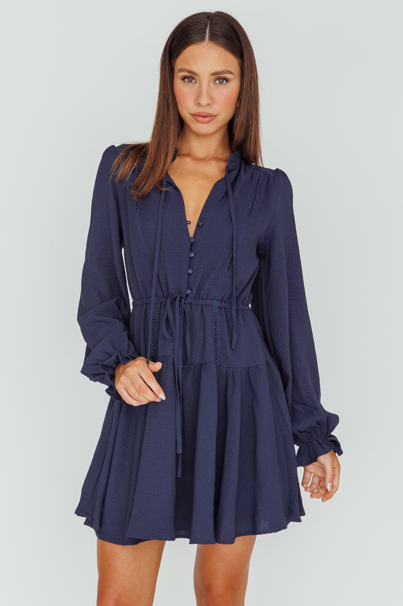 Waverly Long Sleeve Mini Dress Navy by Selfie Leslie Australia