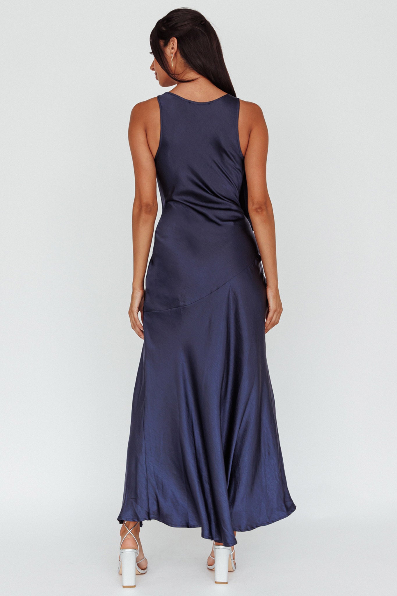 Averie Bow Shoulder Split Midi Dress Navy by Selfie Leslie Australia