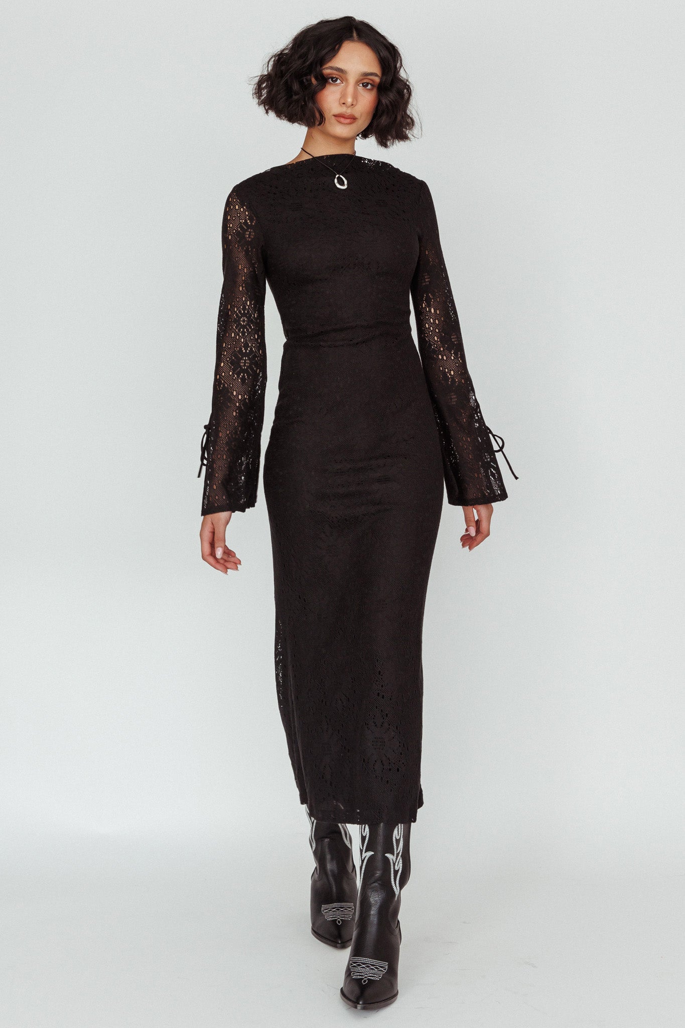 Kalia Long Sleeve Lace Midi Dress Black by Selfie Leslie Australia