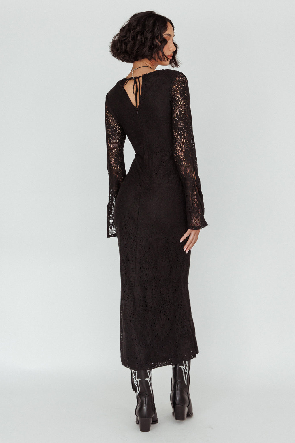 Kalia Long Sleeve Lace Midi Dress Black by Selfie Leslie Australia