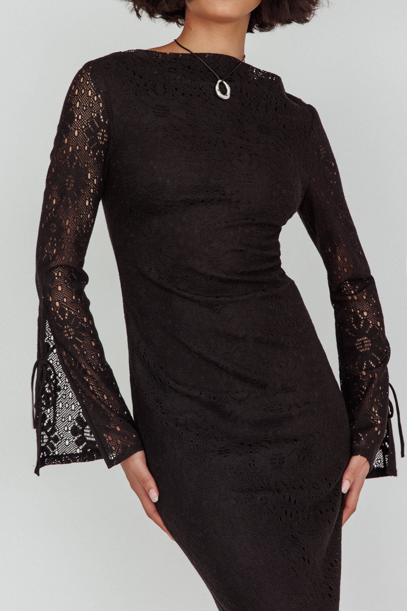 Kalia Long Sleeve Lace Midi Dress Black by Selfie Leslie Australia