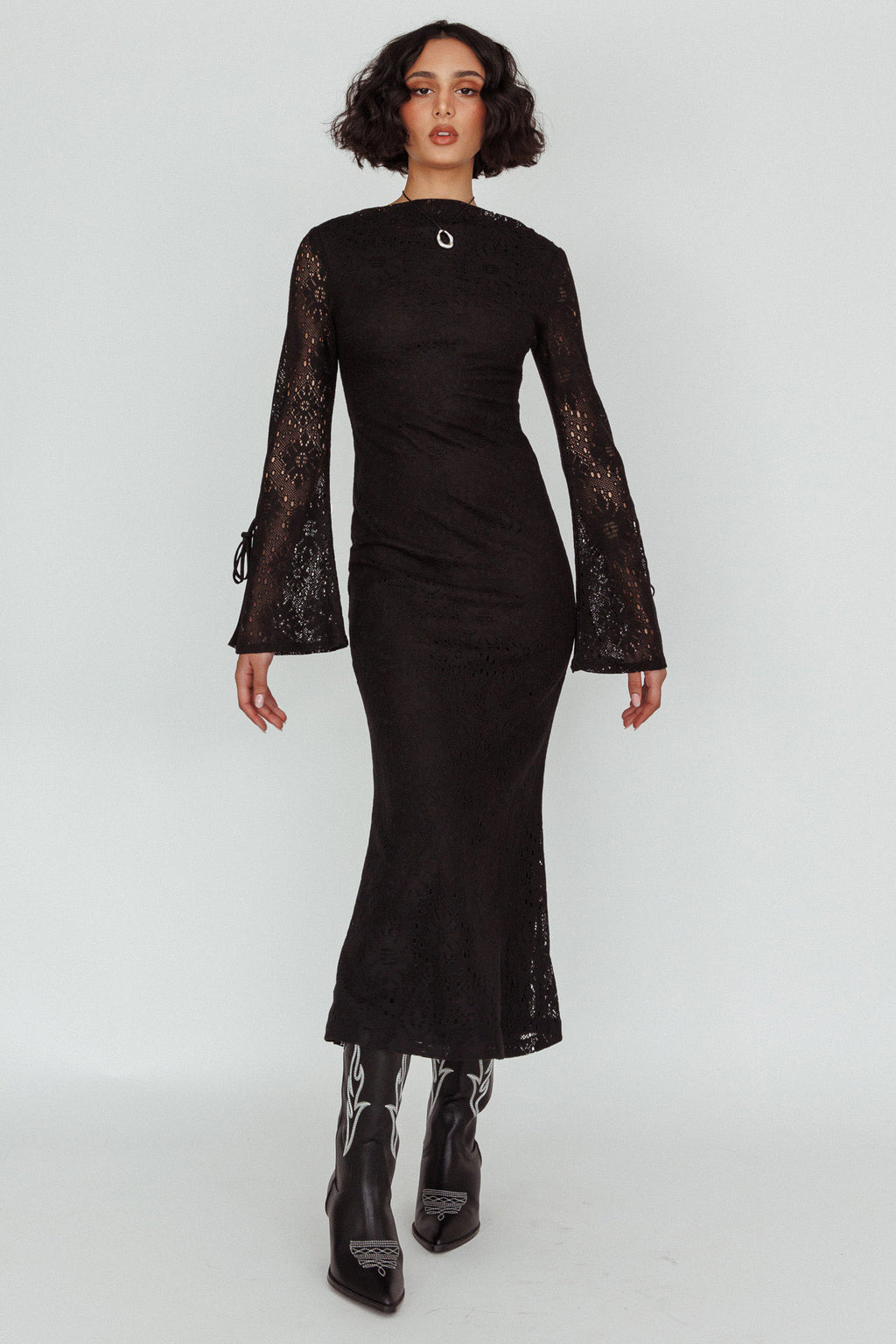 Kalia Long Sleeve Lace Midi Dress Black by Selfie Leslie Australia