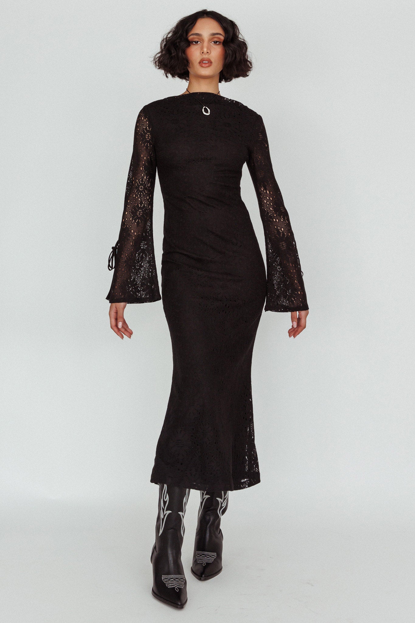 Kalia Long Sleeve Lace Midi Dress Black by Selfie Leslie Australia