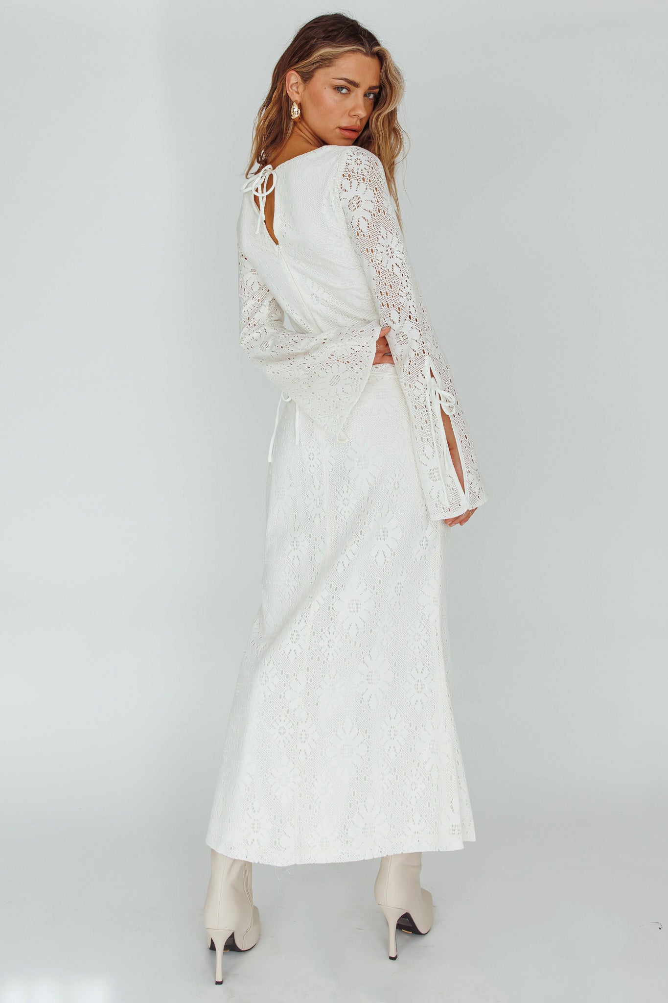 Kalia Long Sleeve Lace Midi Dress Cream by Selfie Leslie Australia
