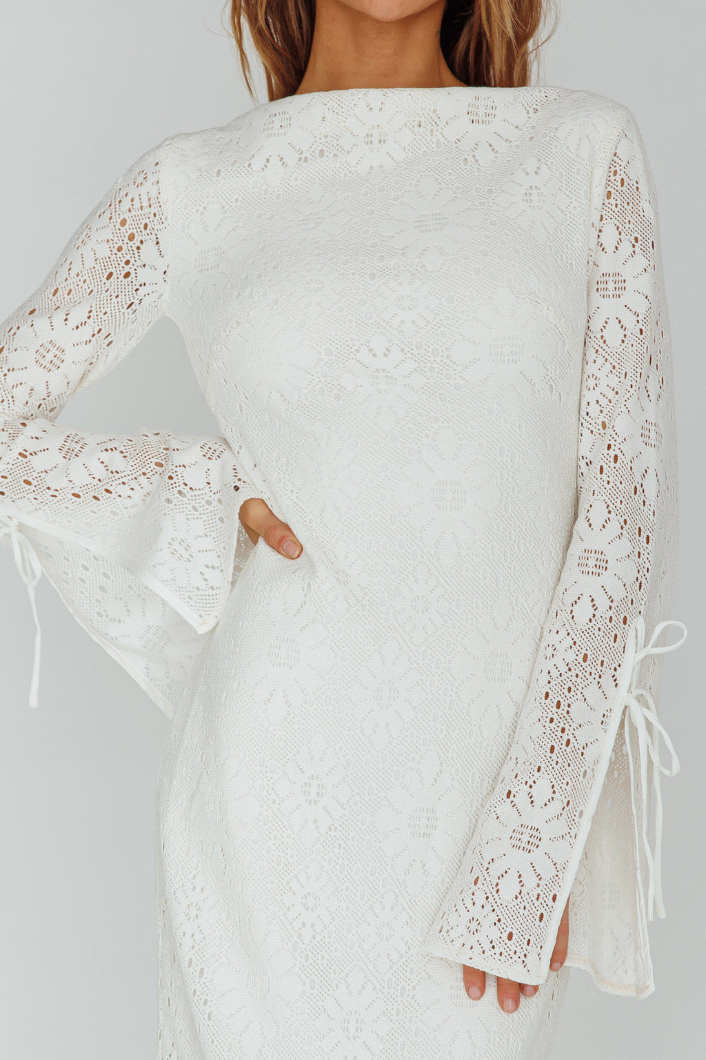 Kalia Long Sleeve Lace Midi Dress Cream by Selfie Leslie Australia