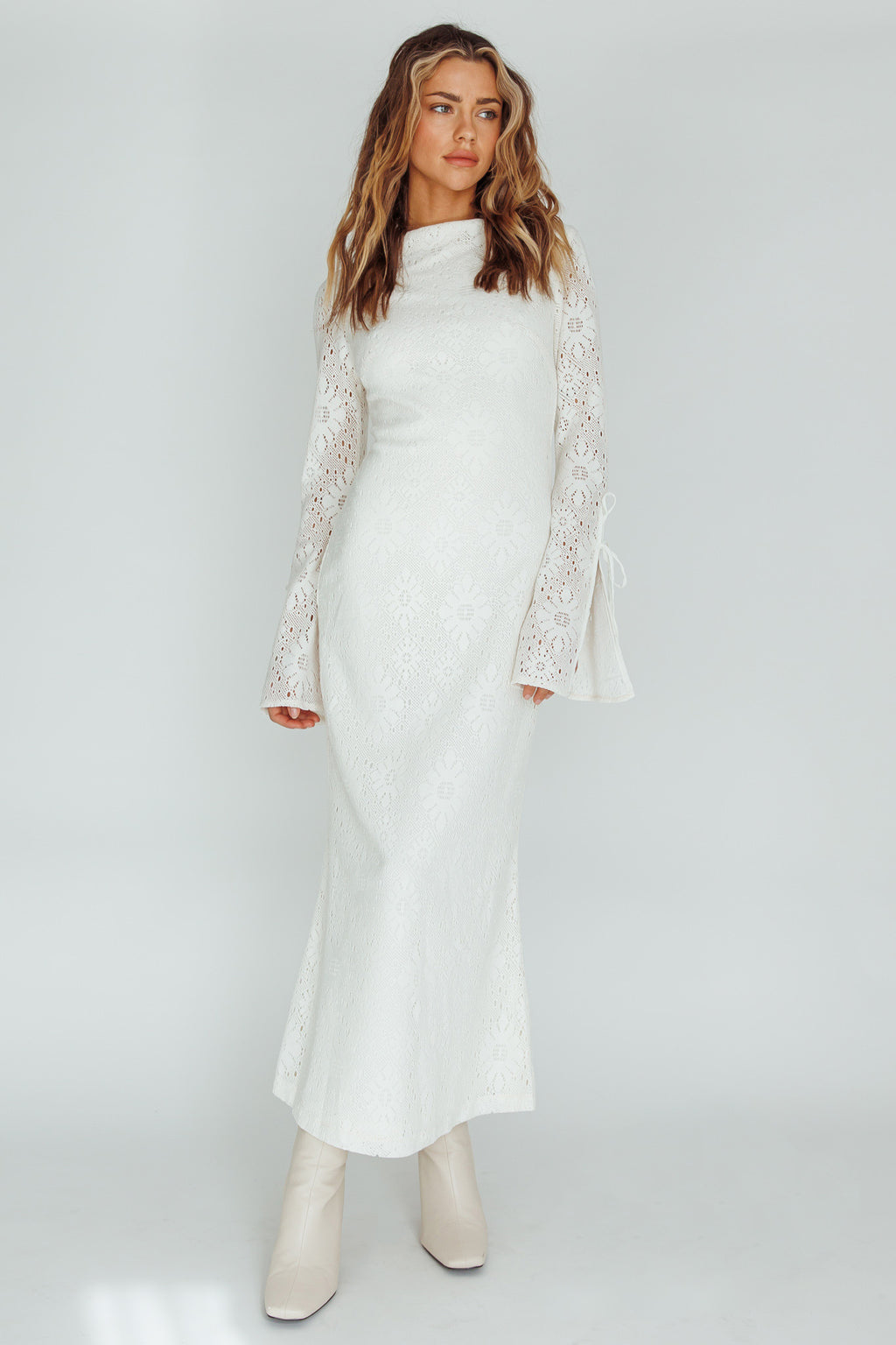 Kalia Long Sleeve Lace Midi Dress Cream by Selfie Leslie Australia