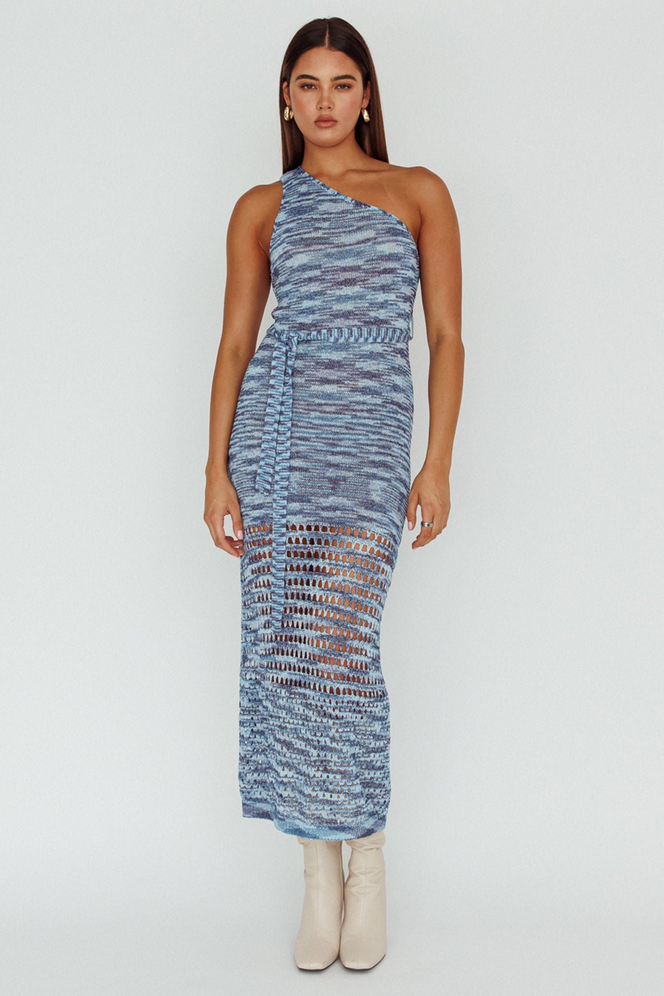 Tyanna One-Shoulder Knit Midi Dress Blue Multi by Selfie Leslie Australia