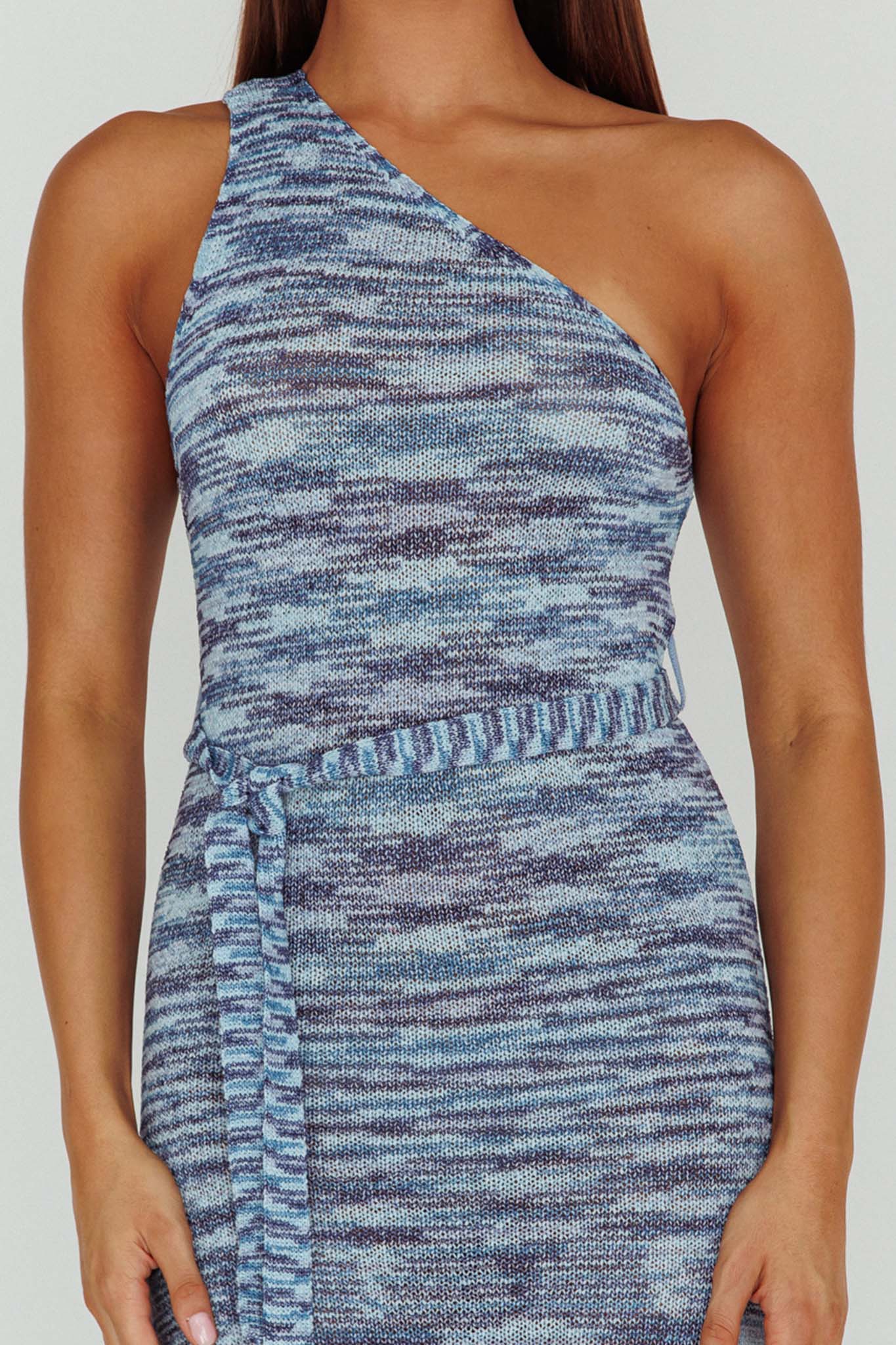 Tyanna One-Shoulder Knit Midi Dress Blue Multi by Selfie Leslie Australia