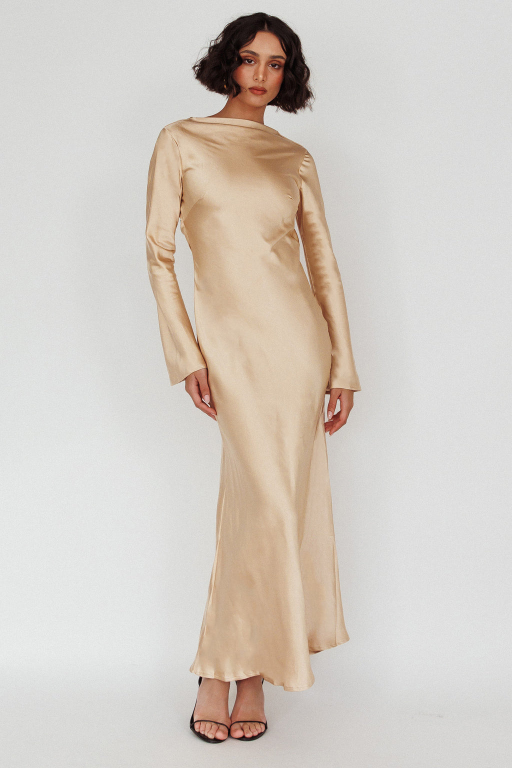 Lavera Open Back Long Sleeve Dress Beige by Selfie Leslie Australia