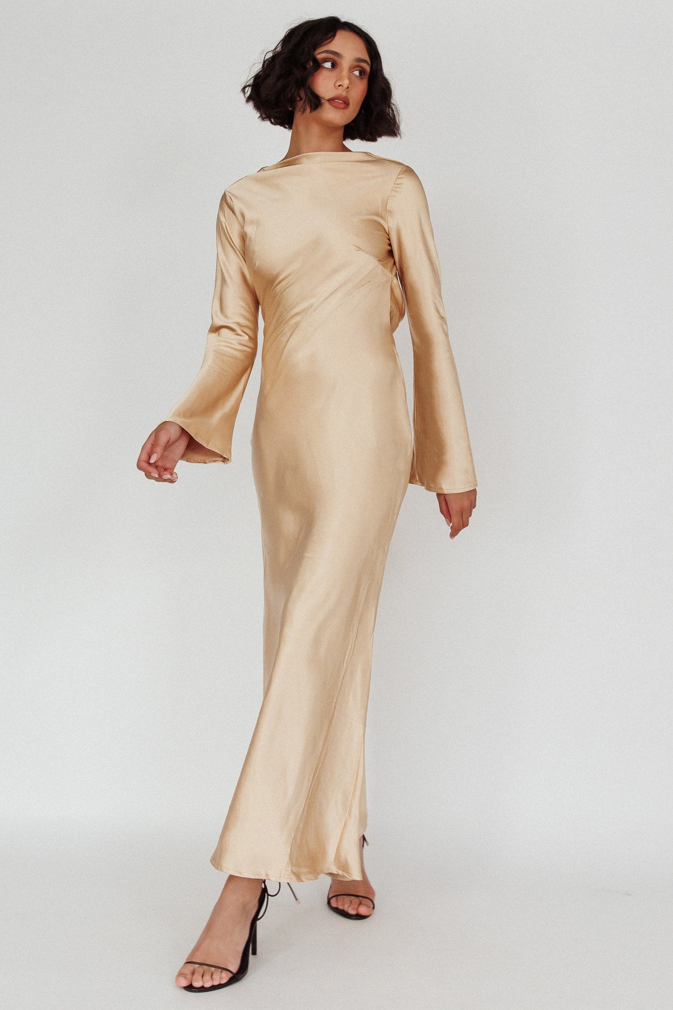 Lavera Open Back Long Sleeve Dress Beige by Selfie Leslie Australia