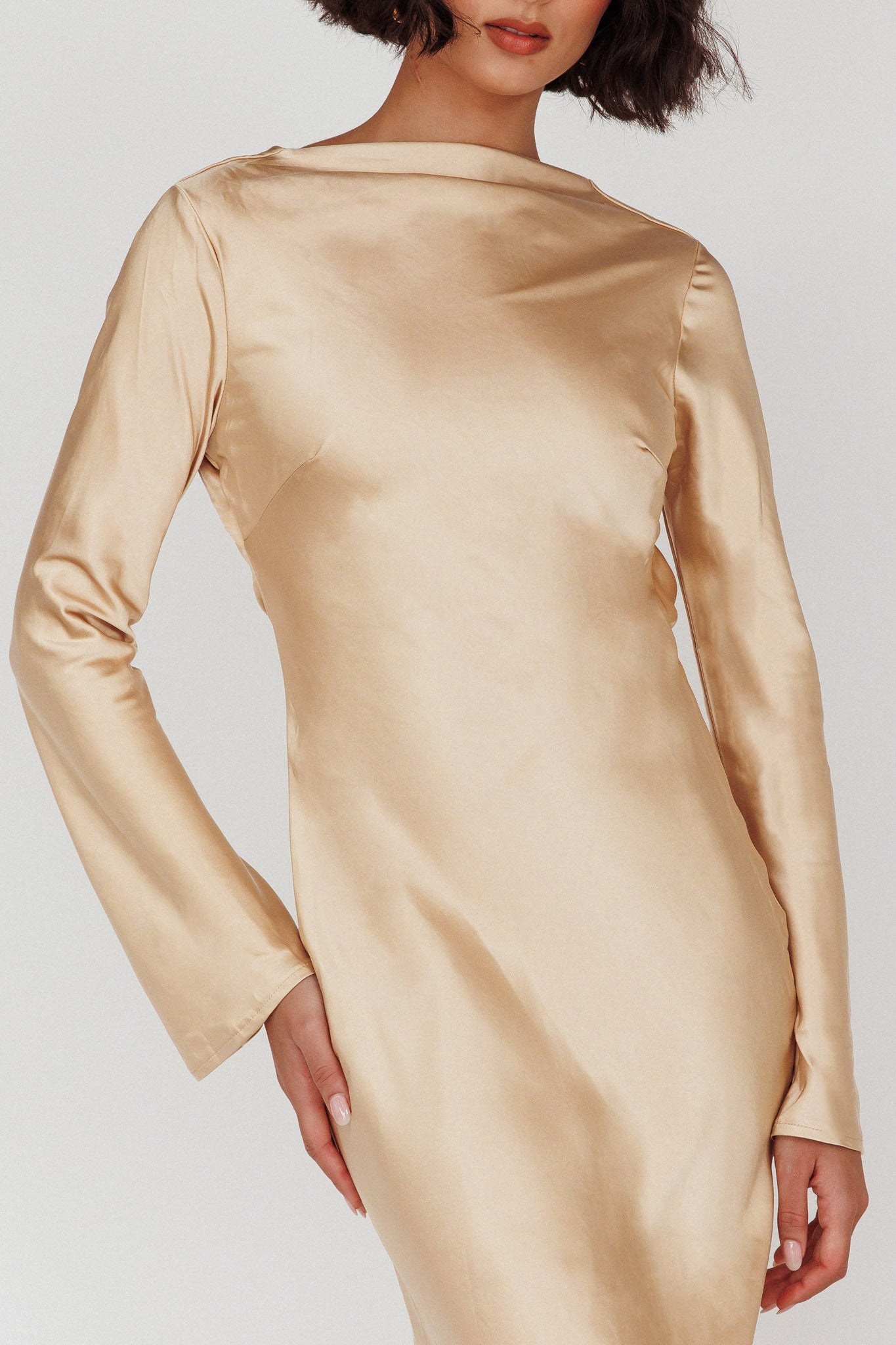 Lavera Open Back Long Sleeve Dress Beige by Selfie Leslie Australia