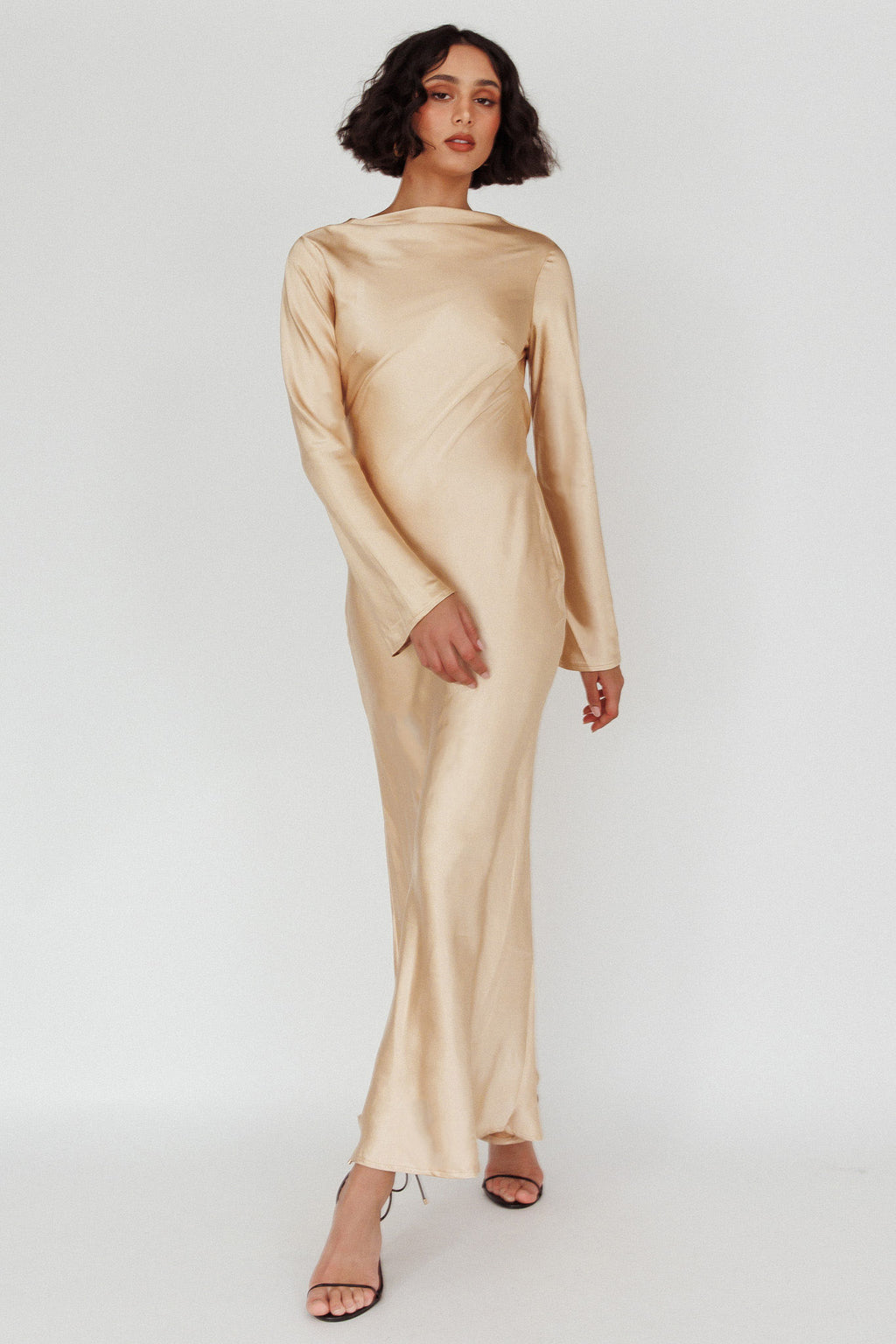 Lavera Open Back Long Sleeve Dress Beige by Selfie Leslie Australia