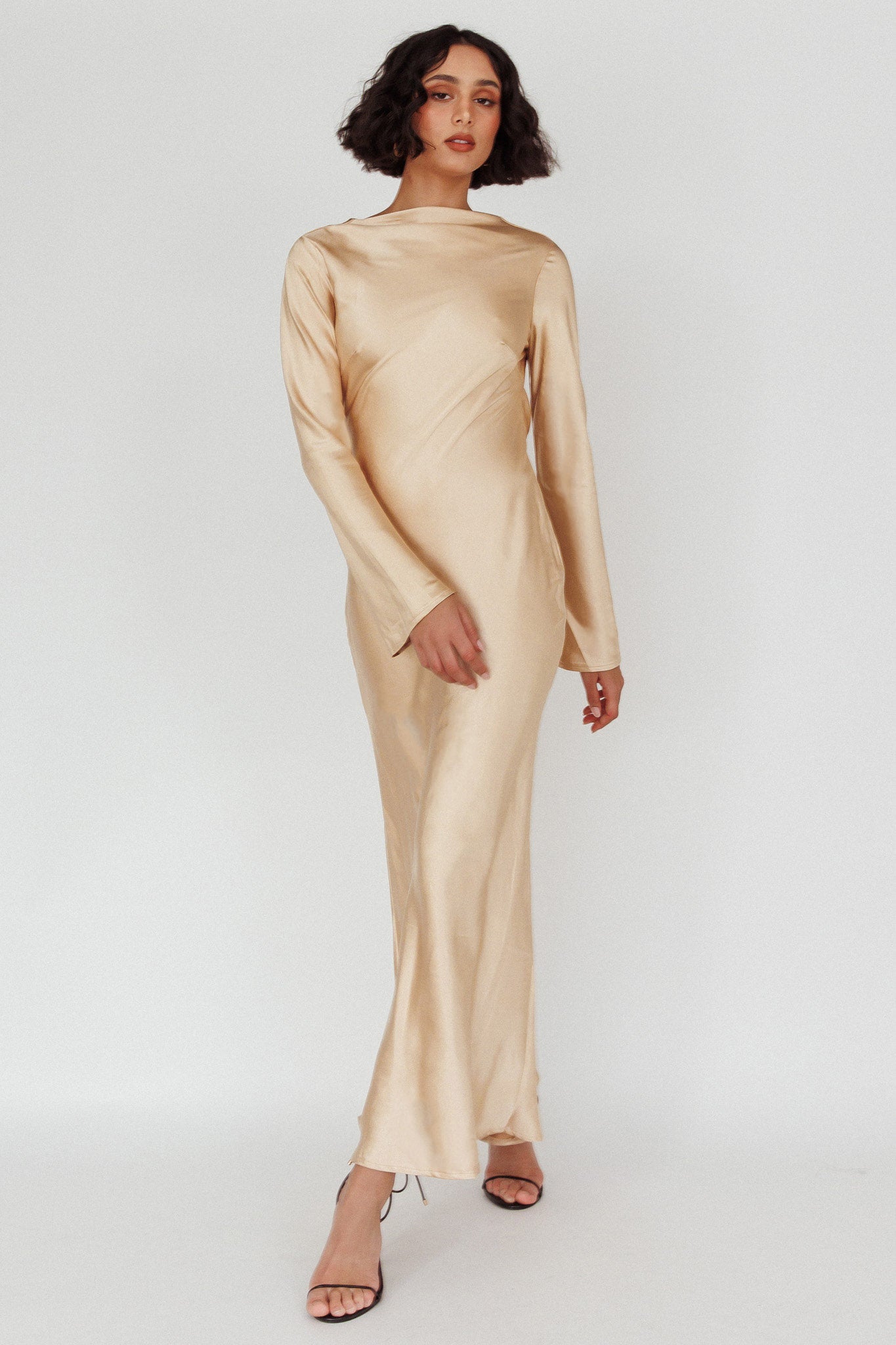 Lavera Open Back Long Sleeve Dress Beige by Selfie Leslie Australia