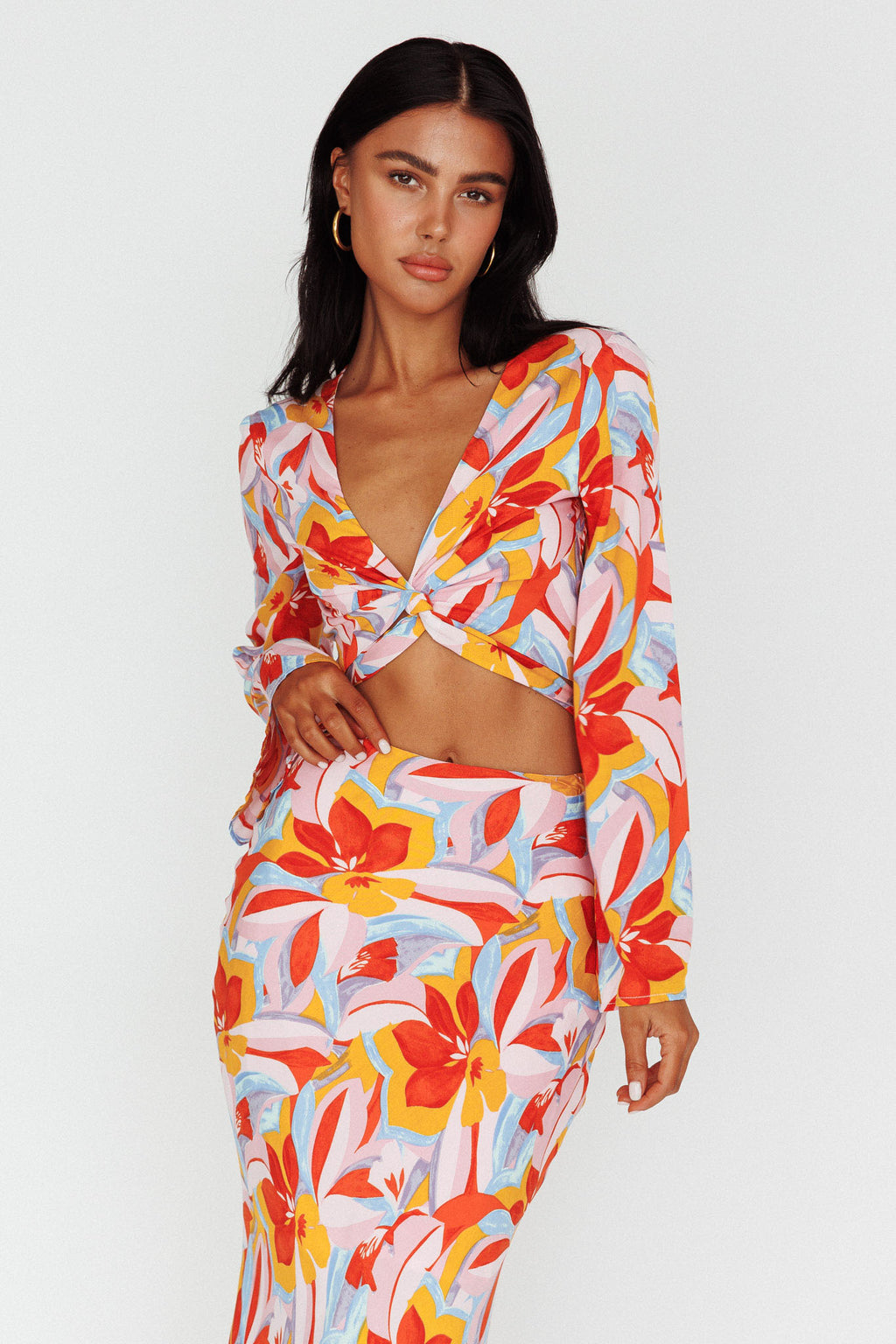 Avalo Bell Sleeve Crop Top Floral Pink by Selfie Leslie Australia